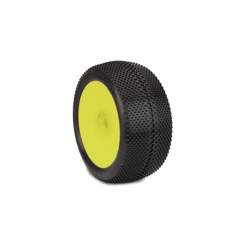 AKA PRODUCTS, INC. 1/8 EVO Gridiron Soft Long Wear Pre-Mounted Tires, Yellow Wheels (2): Truggy