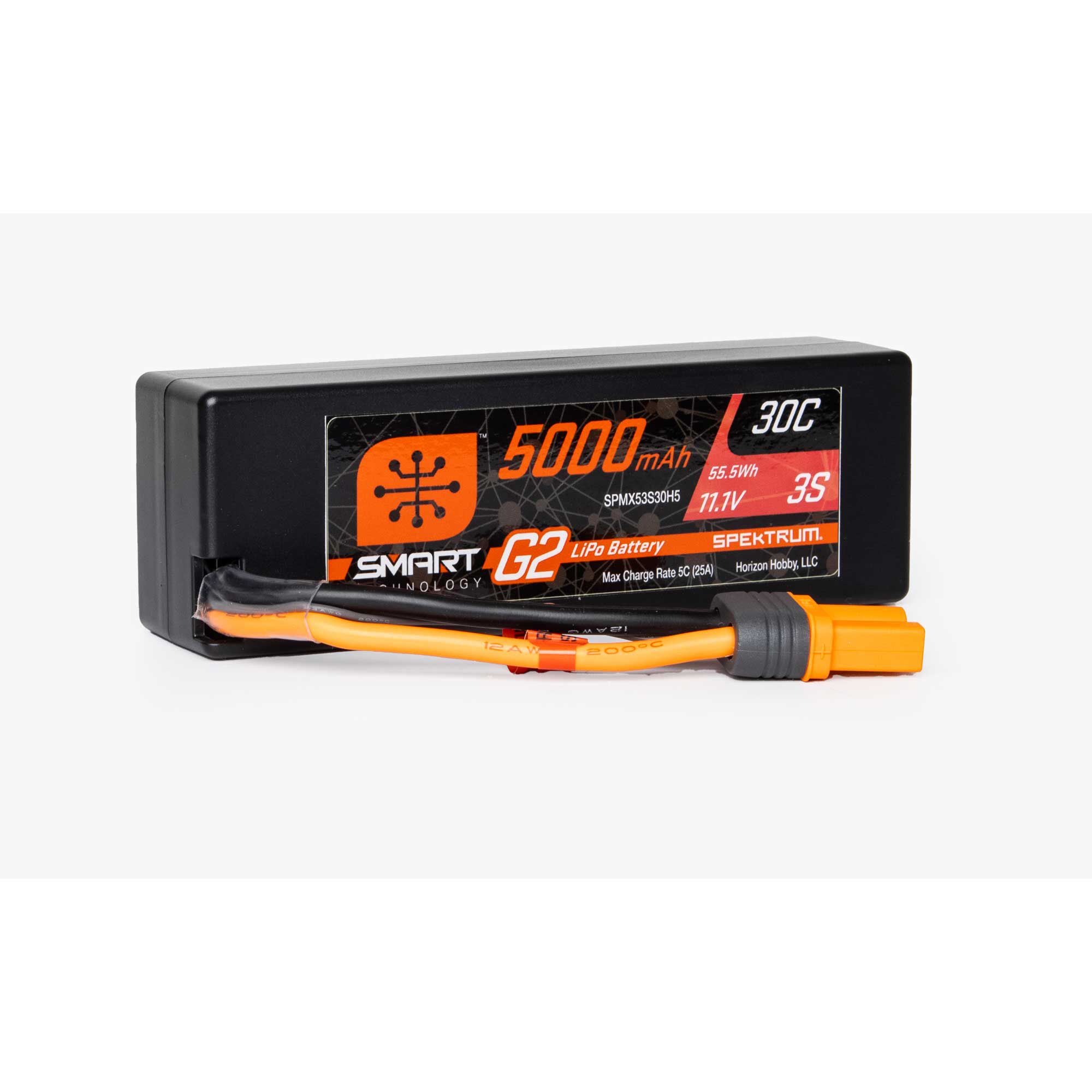 Spektrum Accessories 11.1V 5000mAh 3S 30C Smart G2 Hardcase LiPo Battery: IC5