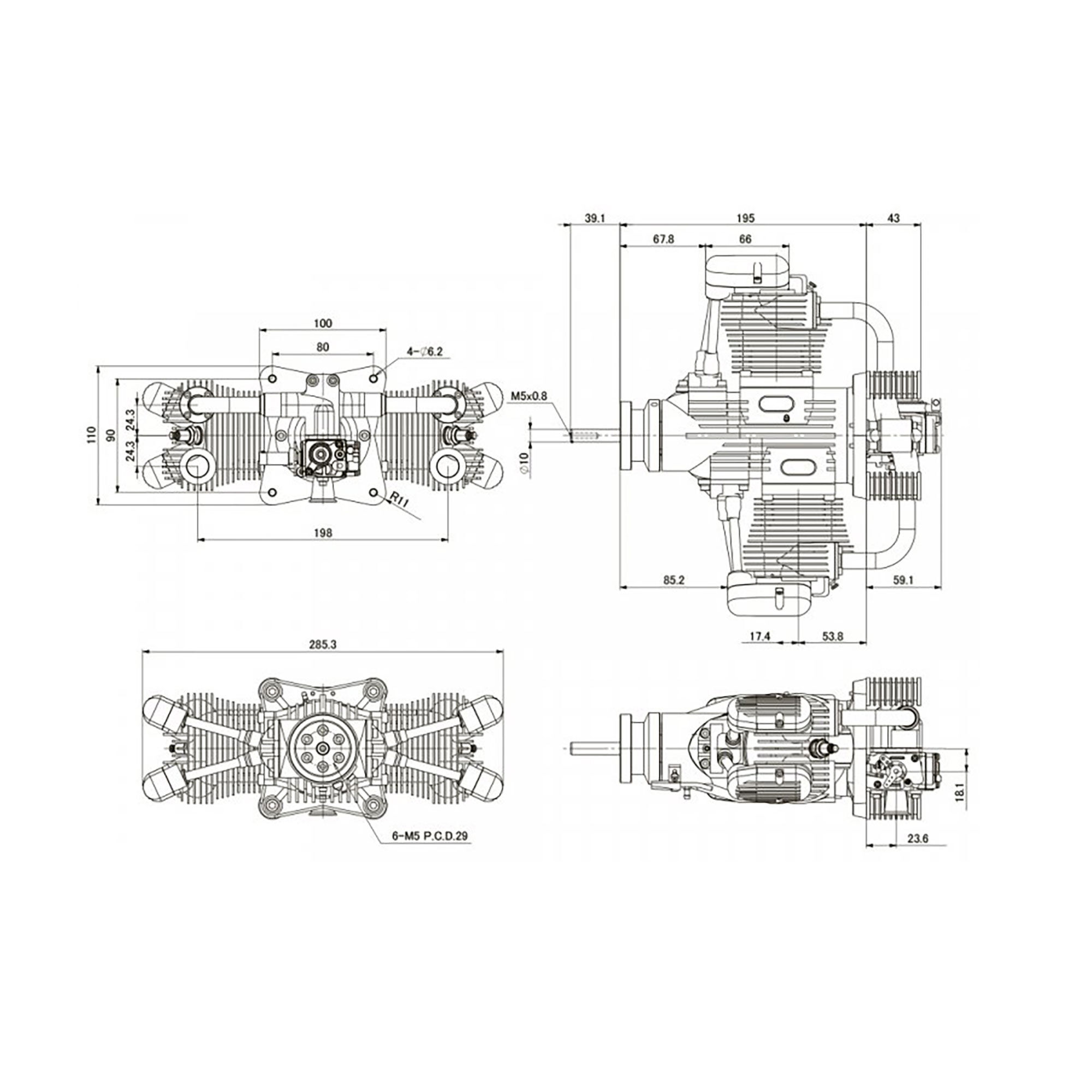 Saito Engines FG-120TS 120cc 4-Stroke Twin-Cylinder Gasoline Engine