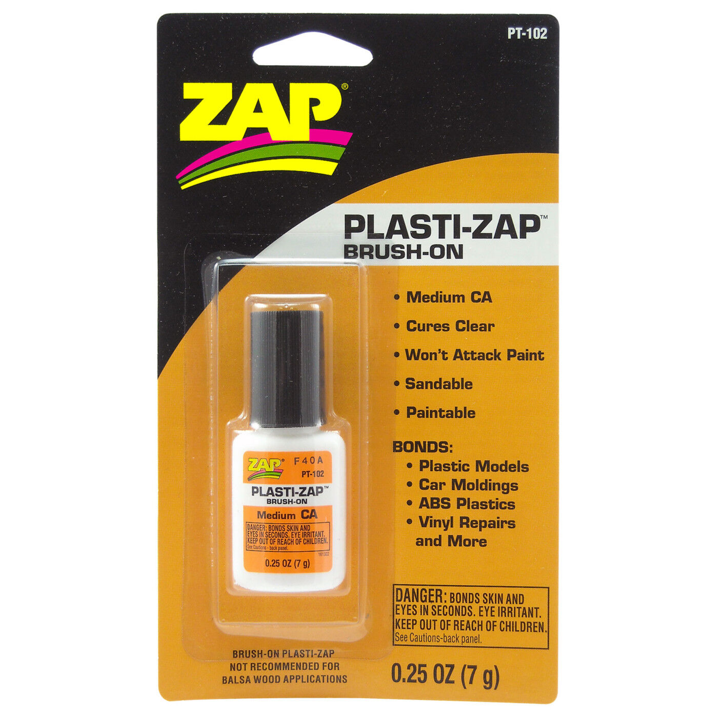 ZAP Glue Plasti-Zap Brush On Medium CA, .25 oz, Carded