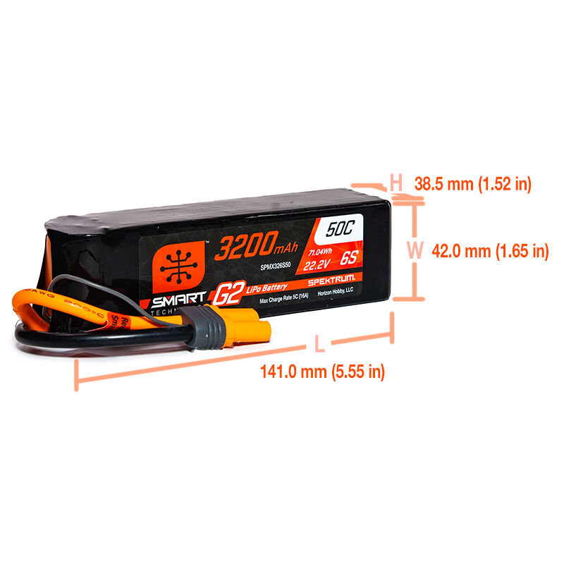 Spektrum Accessories 22.2V 3200mAh 6S 50C Smart G2 LiPo Battery: IC5