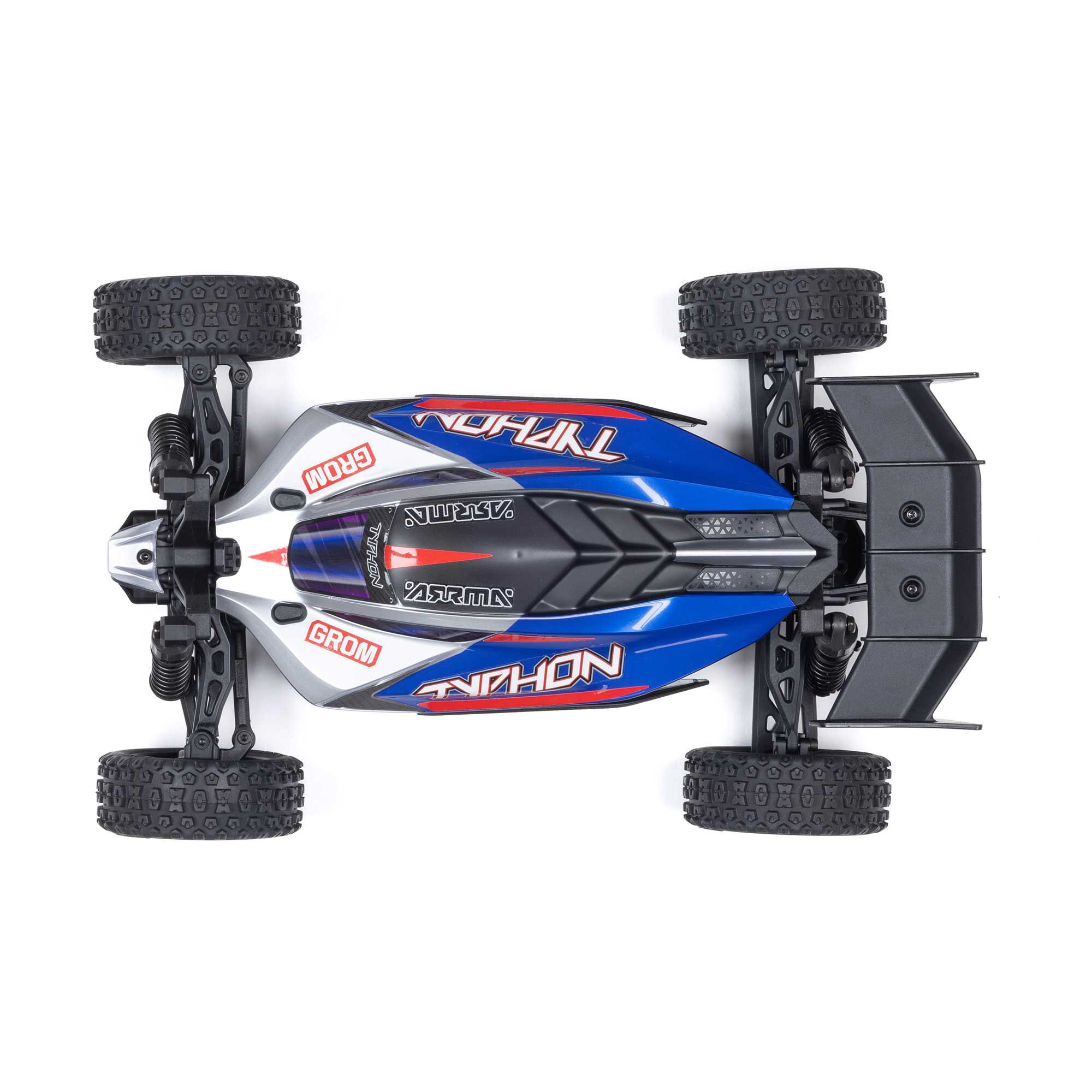 ARRMA 1/14 TYPHON GROM 4X4 RTR Brushed Buggy (Battery & Charger Included), Blue/Silver