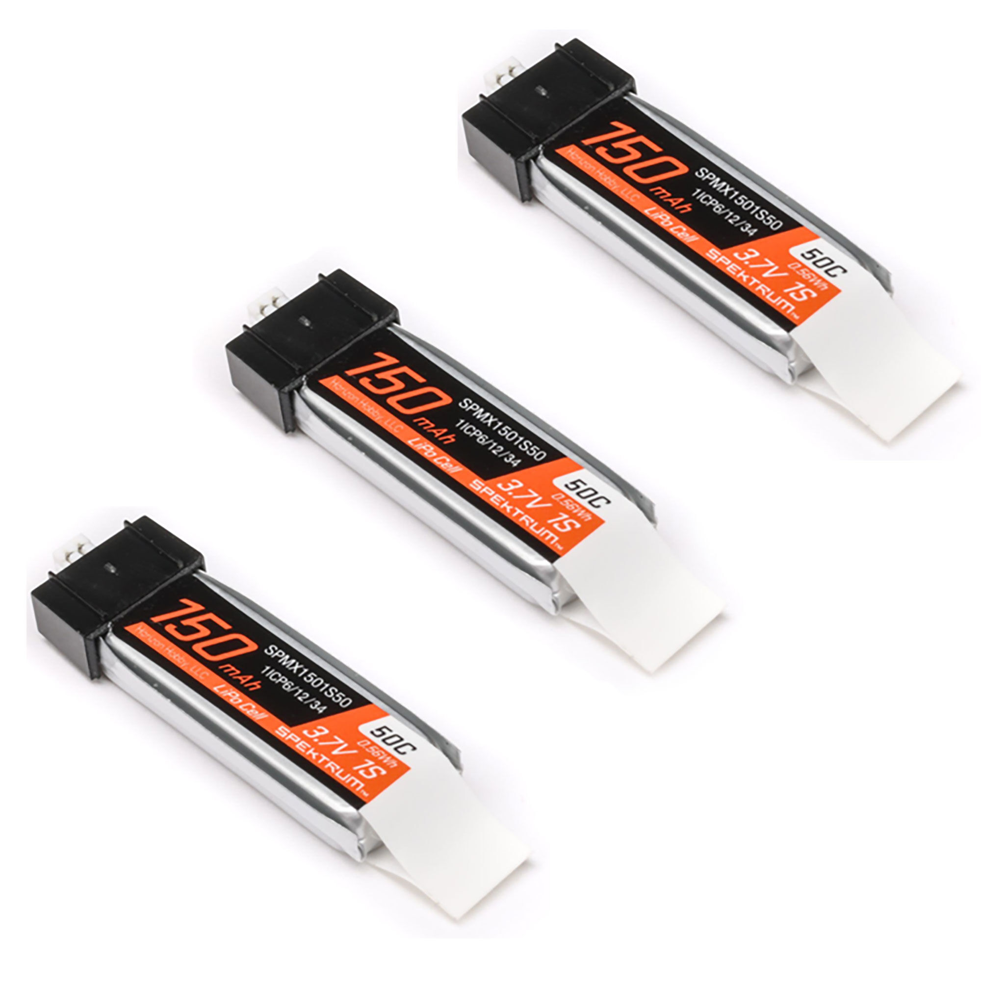 Spektrum Accessories 3.7V 150mAh 1S 50C LiPo Battery: JST PH1.25 Connector (3PCs)