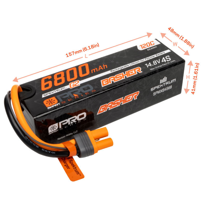 Spektrum Accessories 14.8V 6800mAh 4S 120C Smart G2 Pro Basher LiPo Battery: IC5