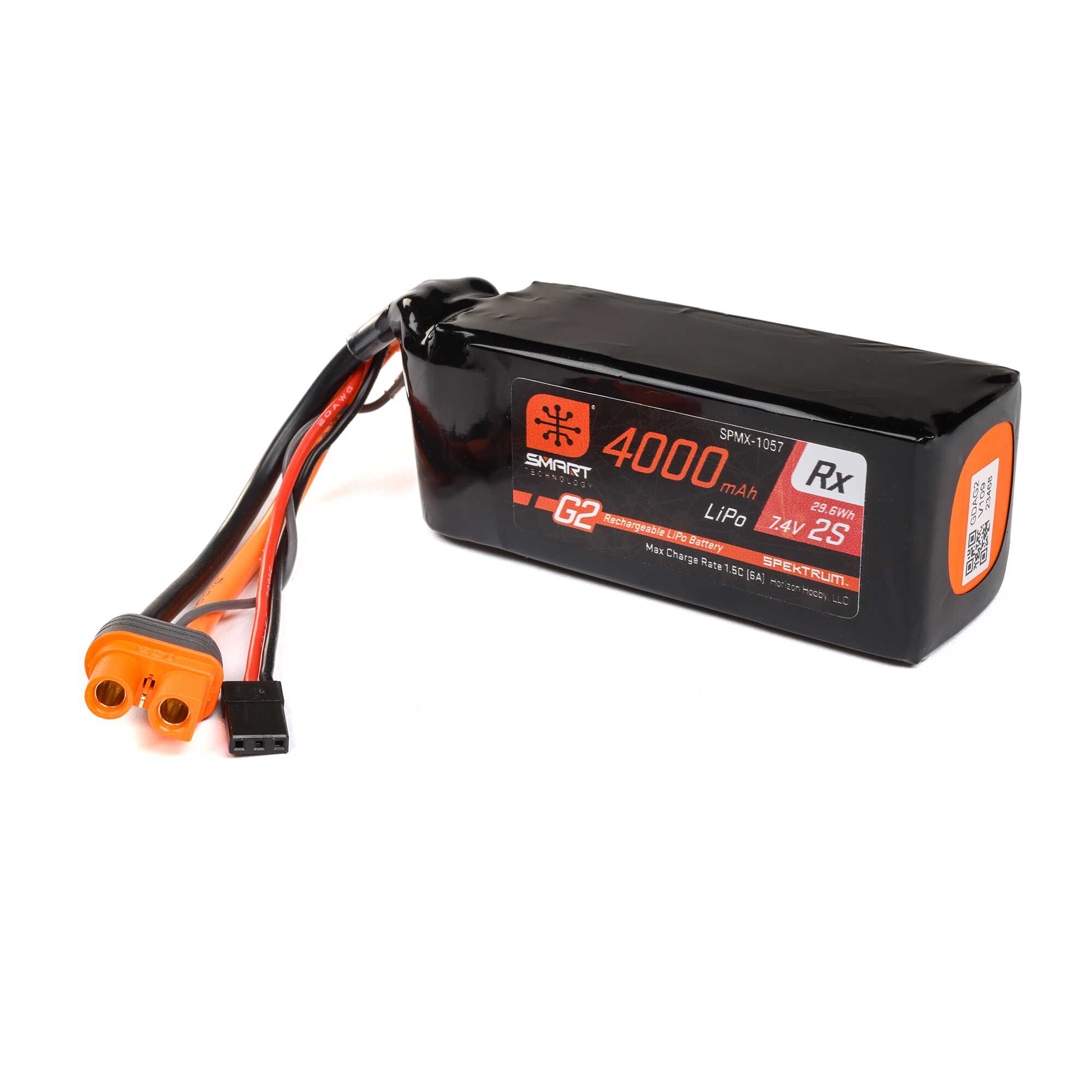 Spektrum Accessories 7.4V 4000mAh 2S 15C Smart G2 Receiver LiPo Battery: IC3