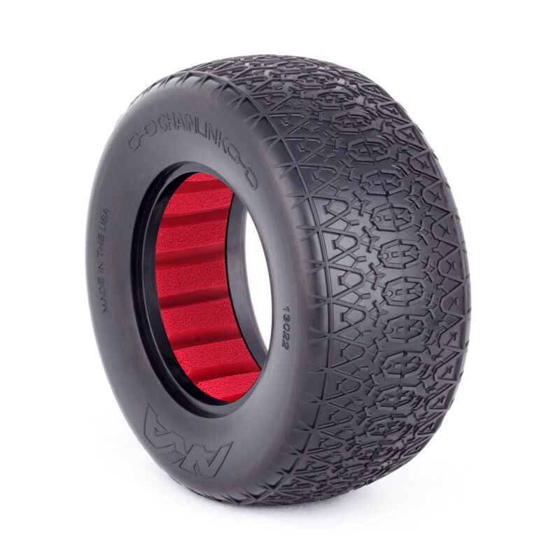 AKA PRODUCTS, INC. 1/10 Chain Link SC Wide Clay Tire with Red Inserts (2)