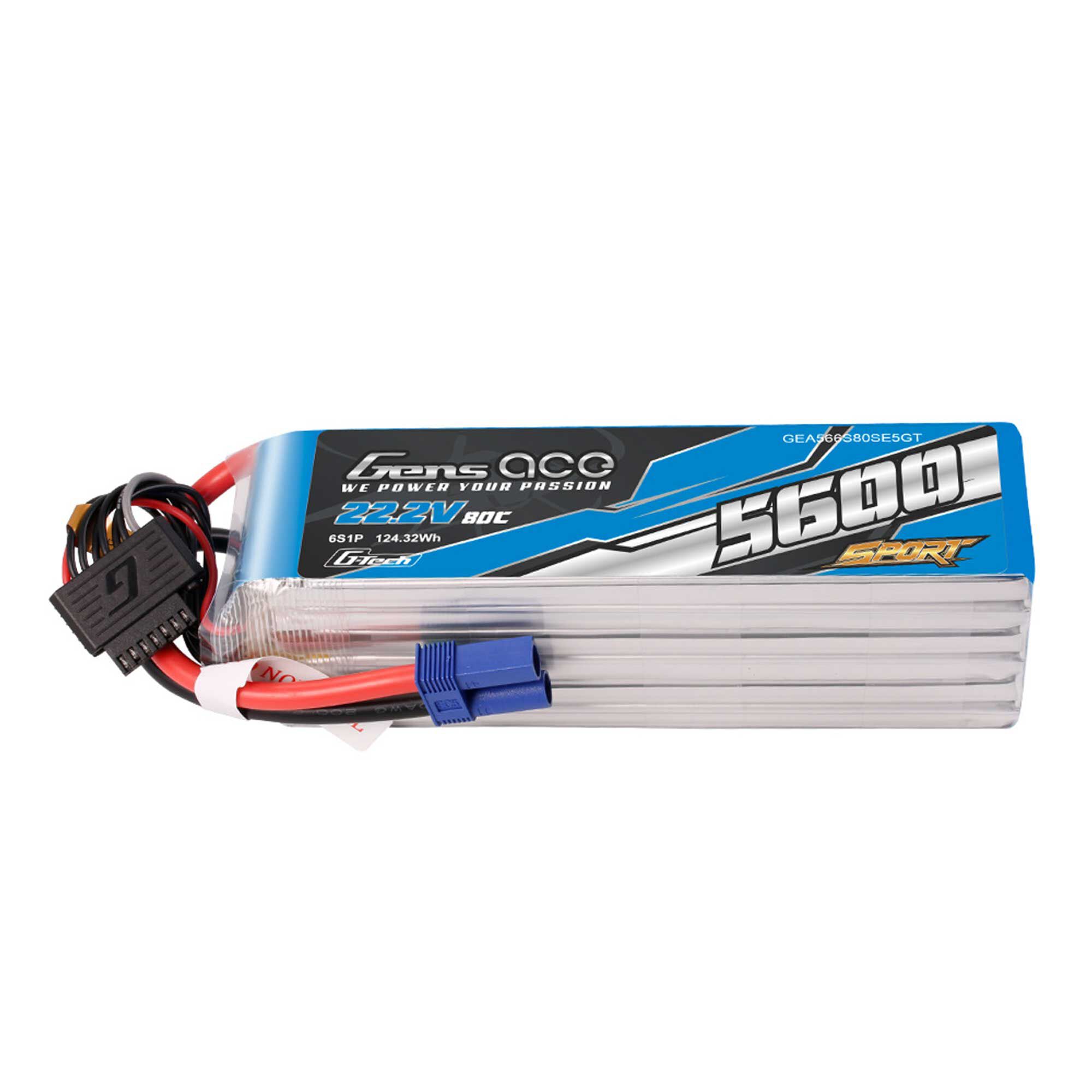 Gens ace 22.2V 5600mAh 6S 80C G-Tech LiPo Battery: EC5