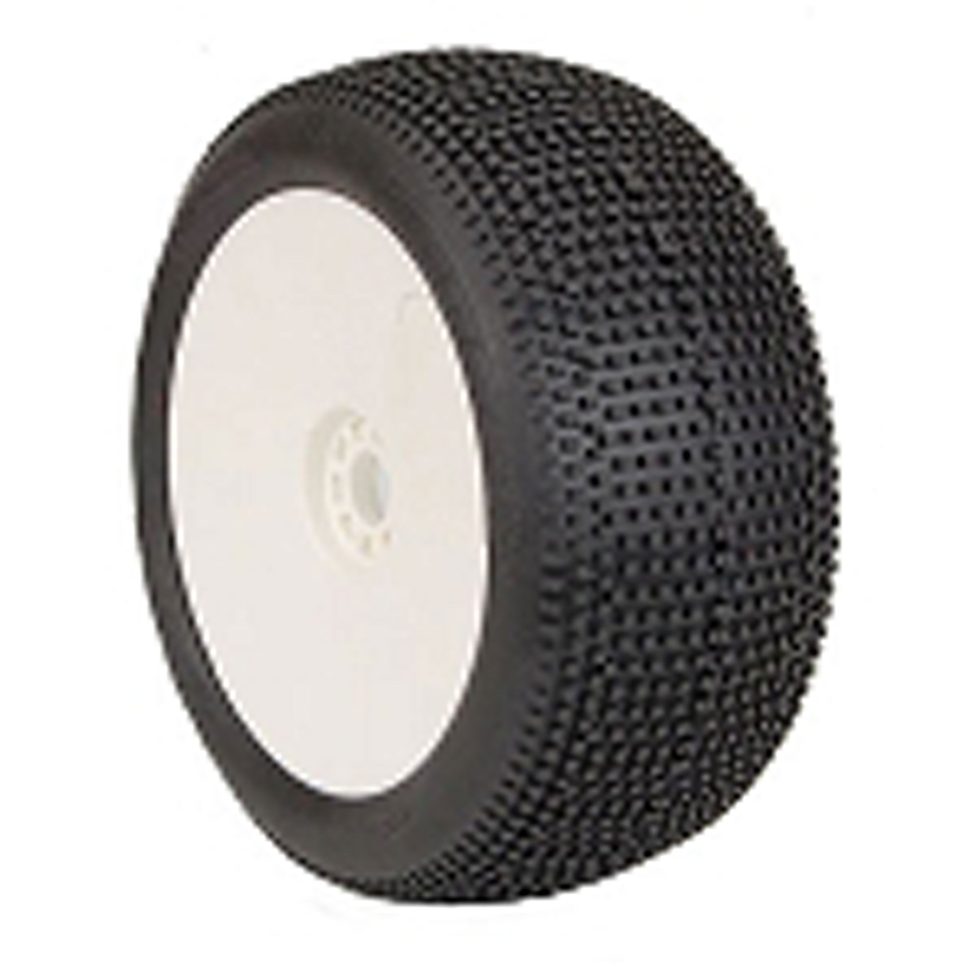 AKA PRODUCTS, INC. 1/8 EVO Impact Super Soft Long Wear Pre-Mounted Tires, White Wheels (2): Truggy