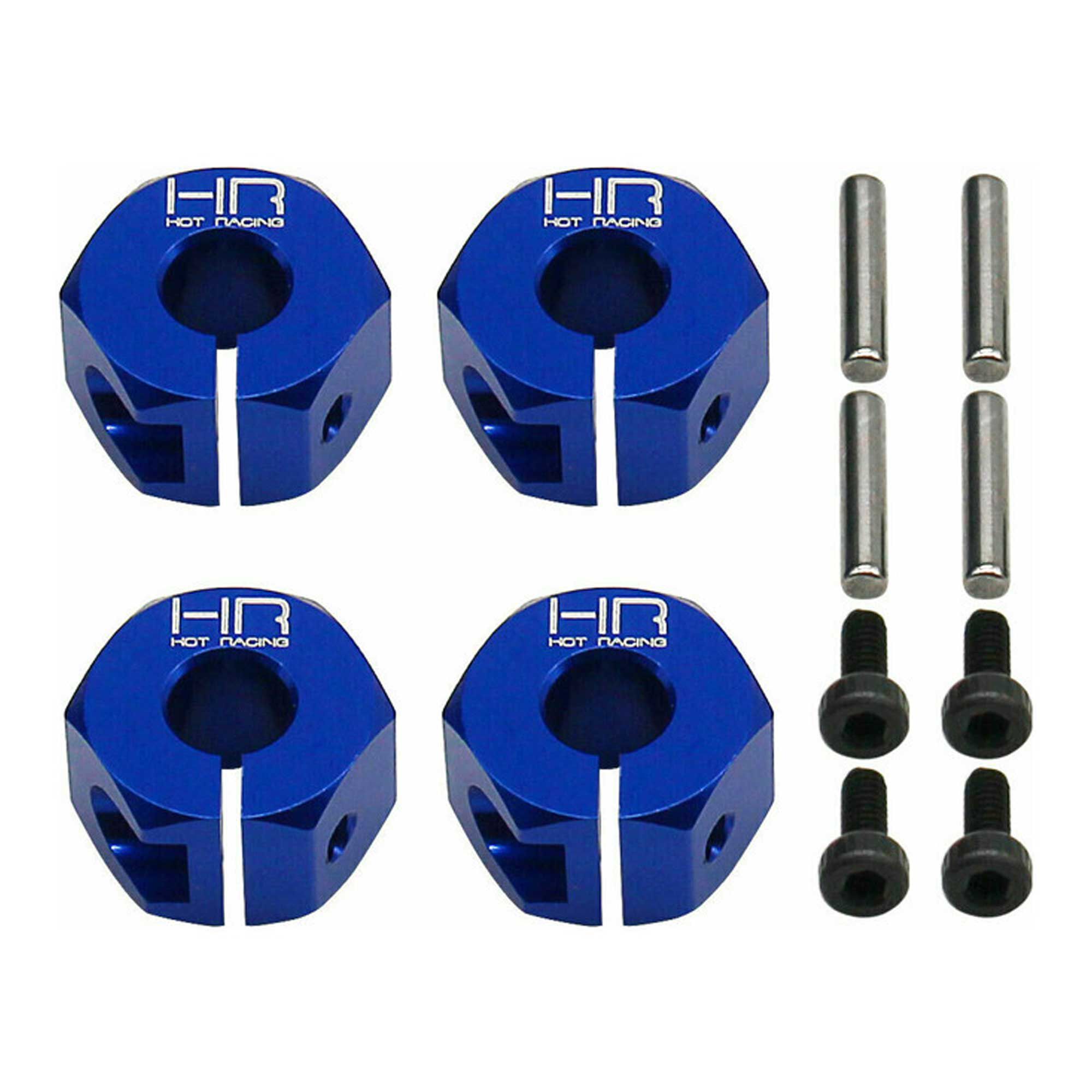 Hot Racing Aluminum 12mm Hex Set, 1/10 Traxxas Mini Maxx, Blue