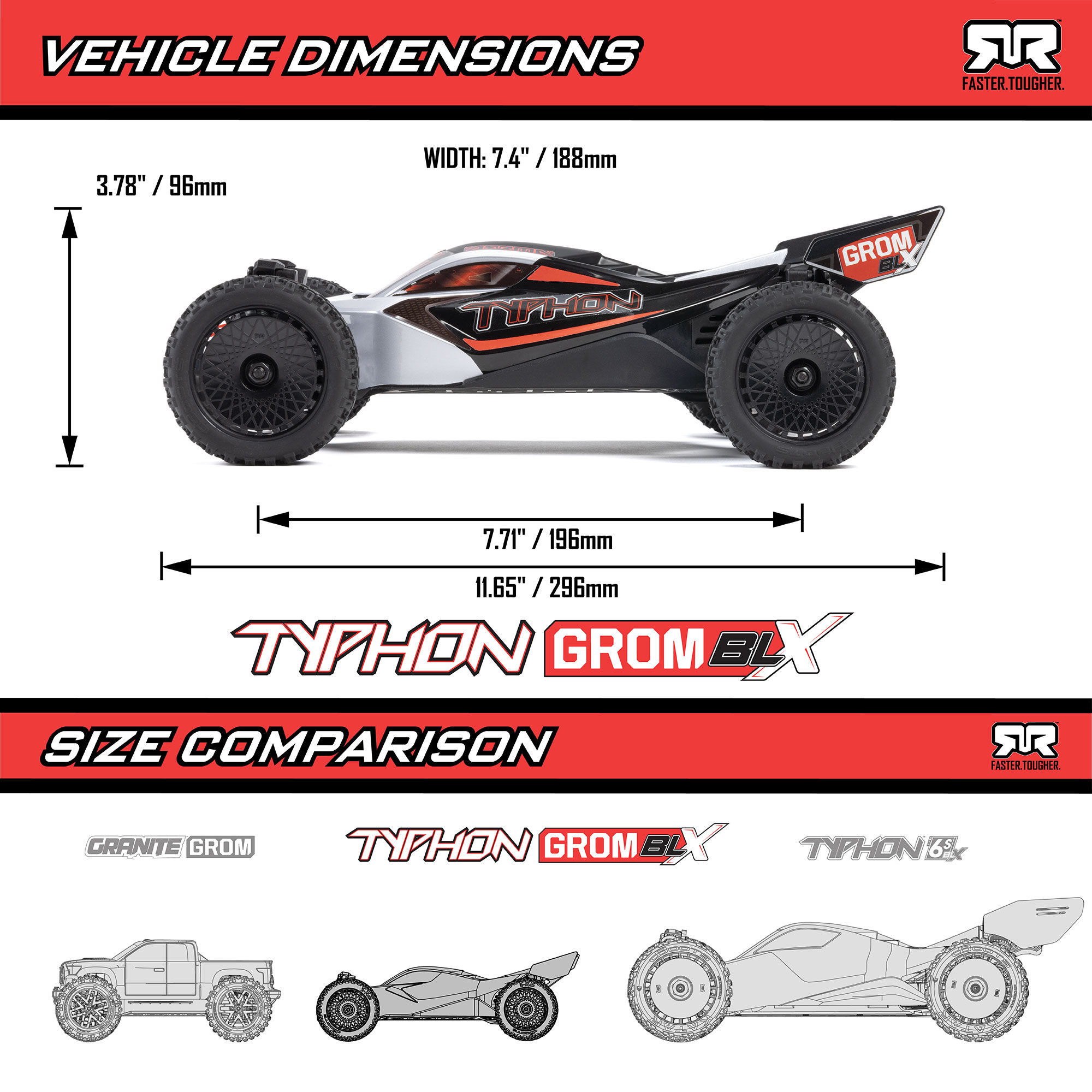 ARRMA 1/14 TYPHON GROM 223S DSC 4X4 RTR Brushless Buggy, Silver