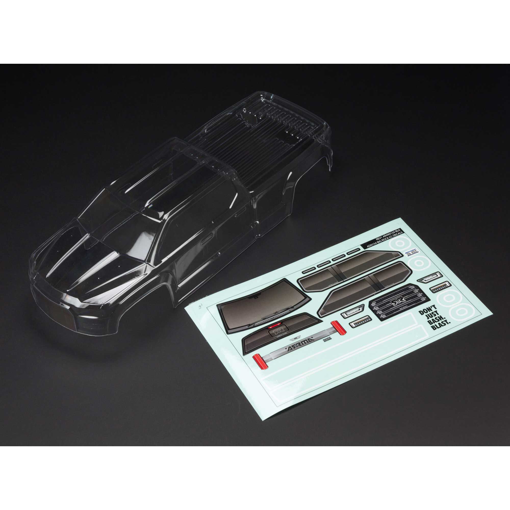 ARRMA 1/10 Clear Body with Decals: BIG ROCK CREW CAB 4X4 BLX