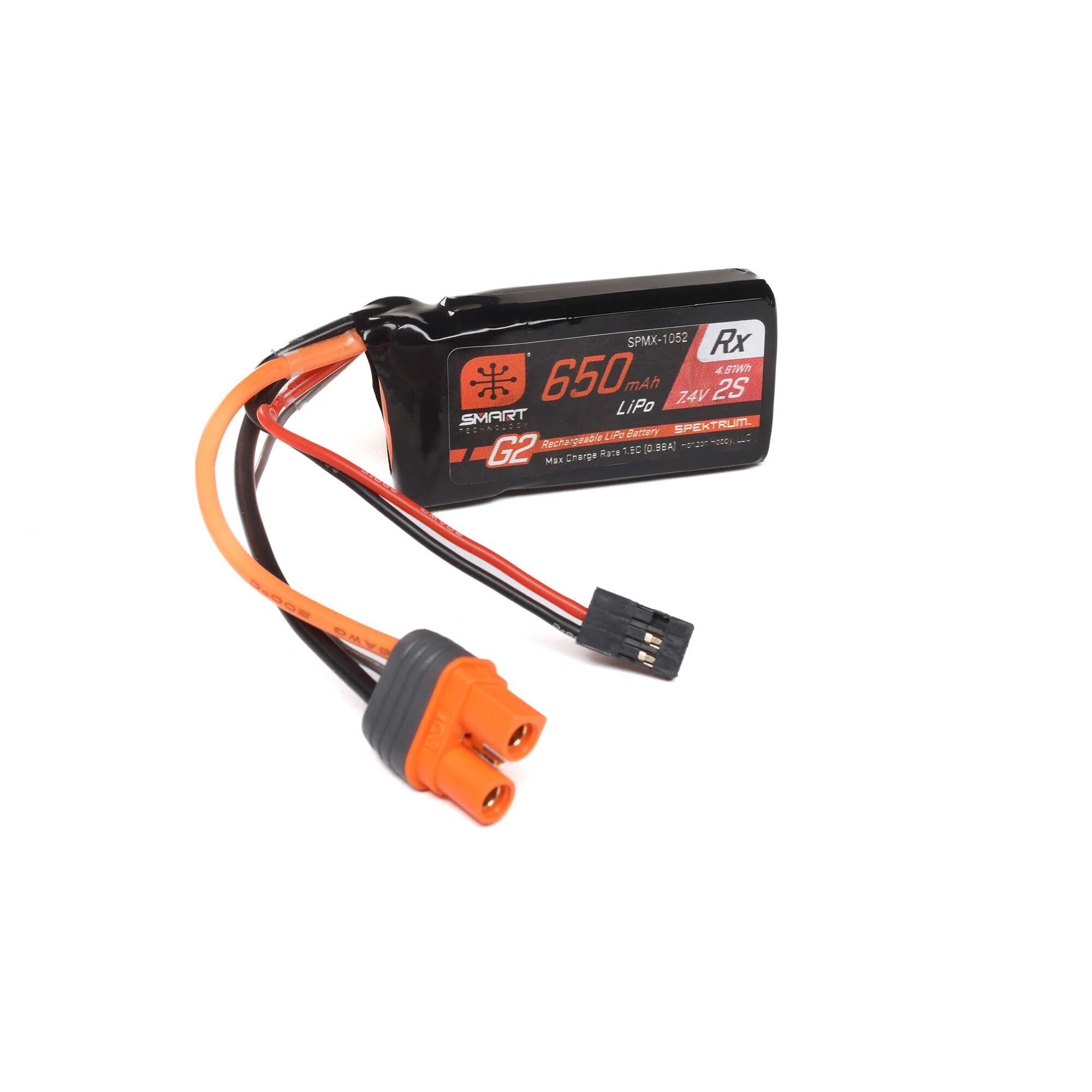 Spektrum Accessories 7.4V 650mAh 2S 15C Smart G2 Receiver LiPo Battery: IC3