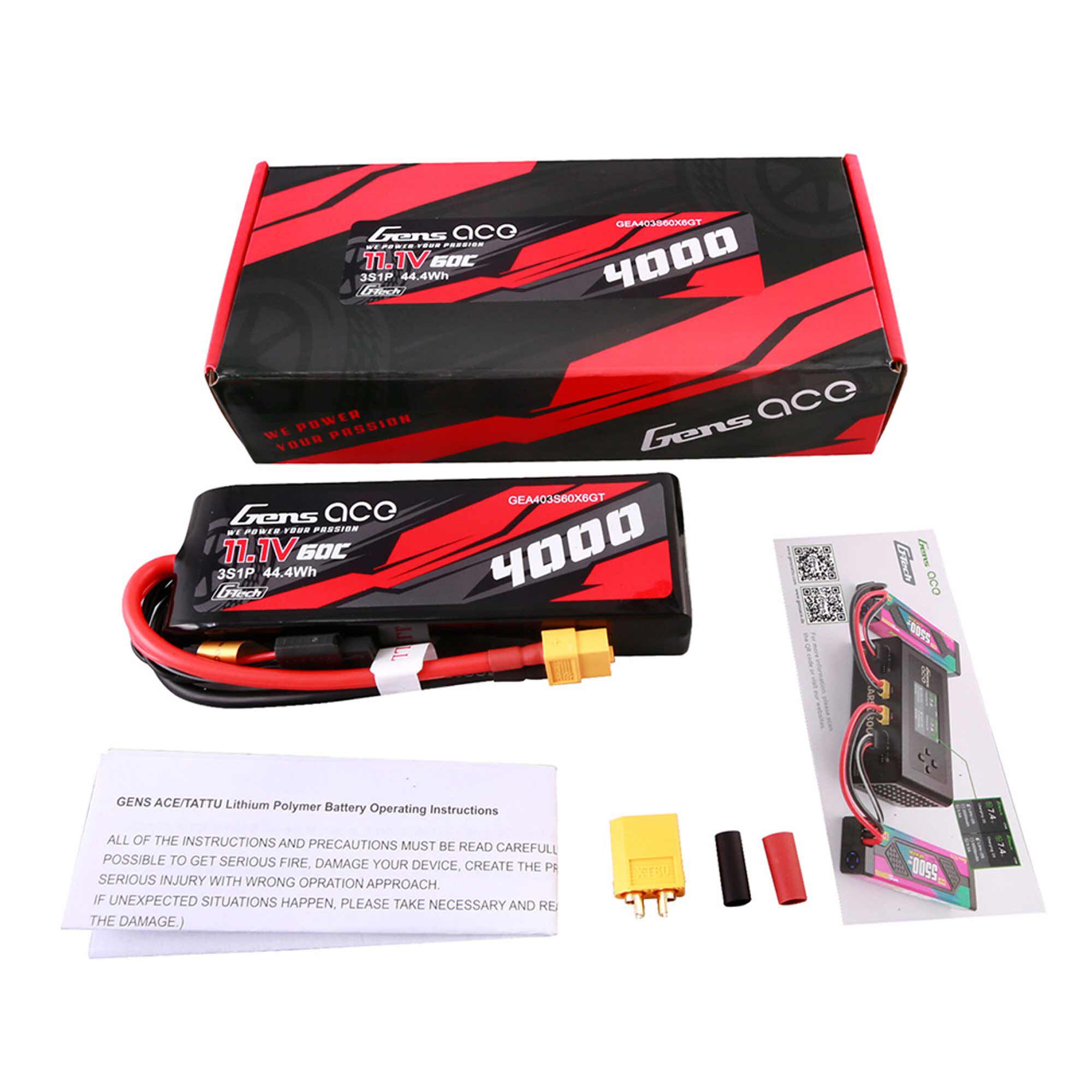 Gens ace 11.1V 4000mAh 3S 60C G-Tech Smart LiPo Battery: XT60