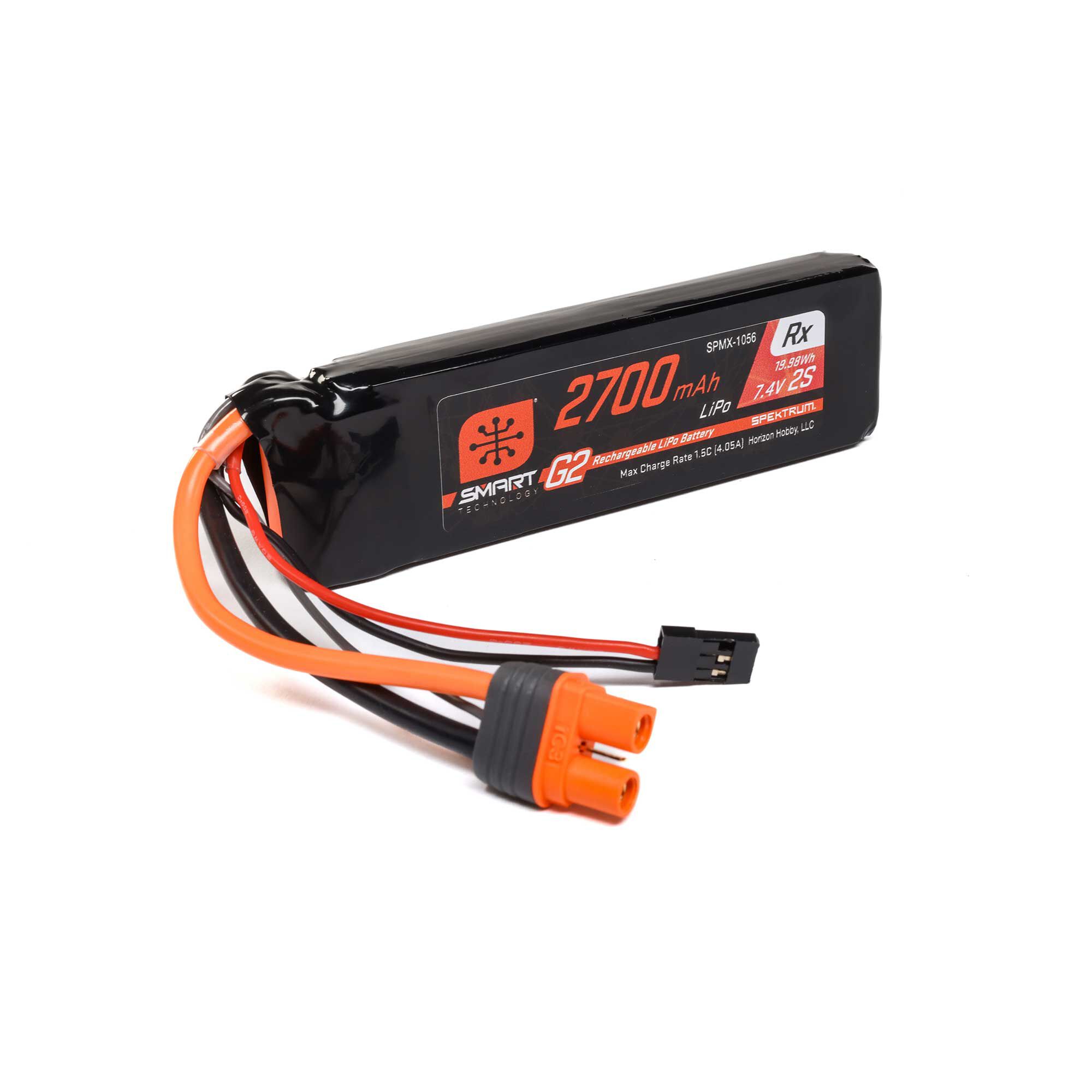 Spektrum Accessories 7.4V 2700mAh 2S 15C Smart G2 Receiver LiPo Battery: IC3