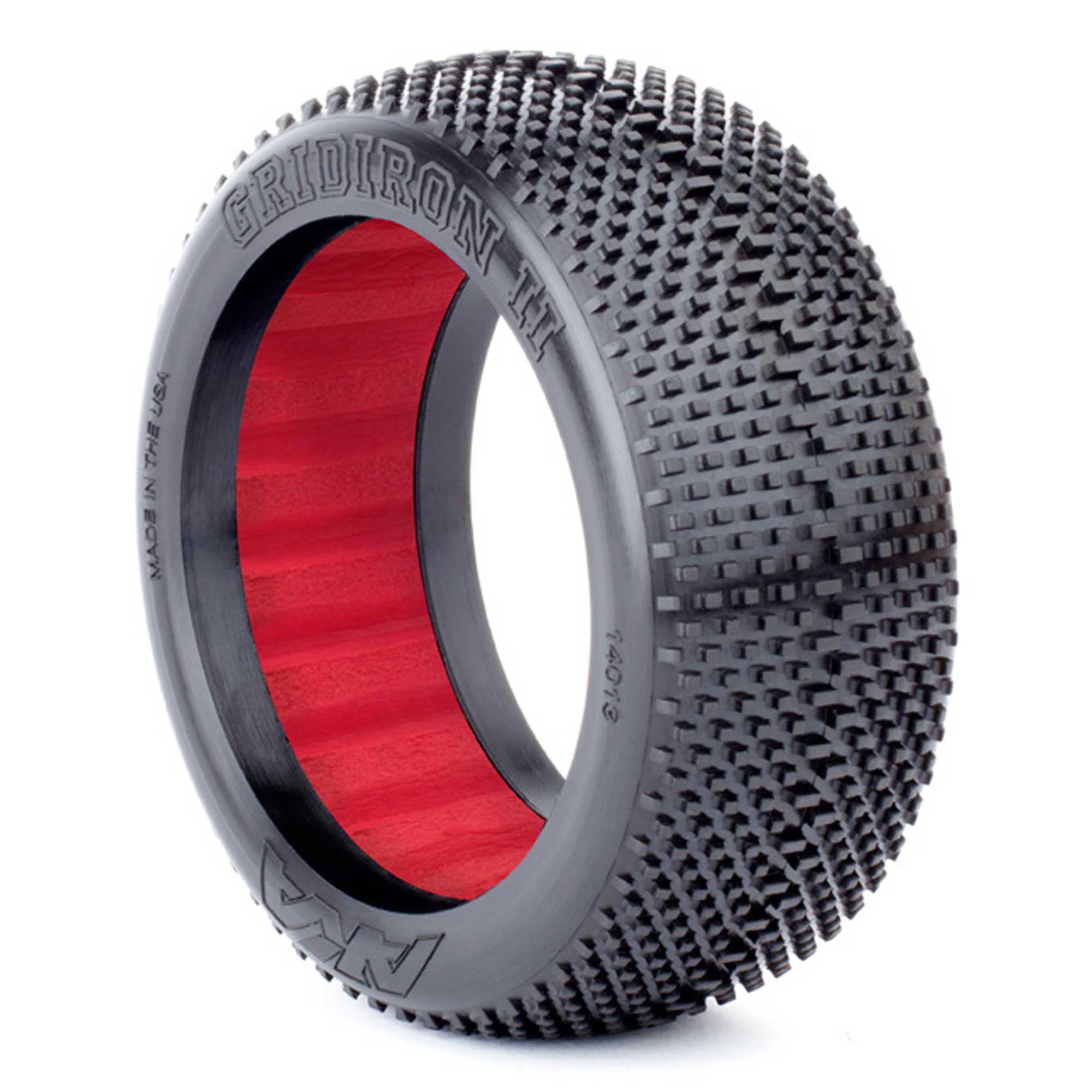 AKA PRODUCTS, INC. 1/8 Gridiron II Super Soft Long Wear Tires, Red Inserts (2): Buggy