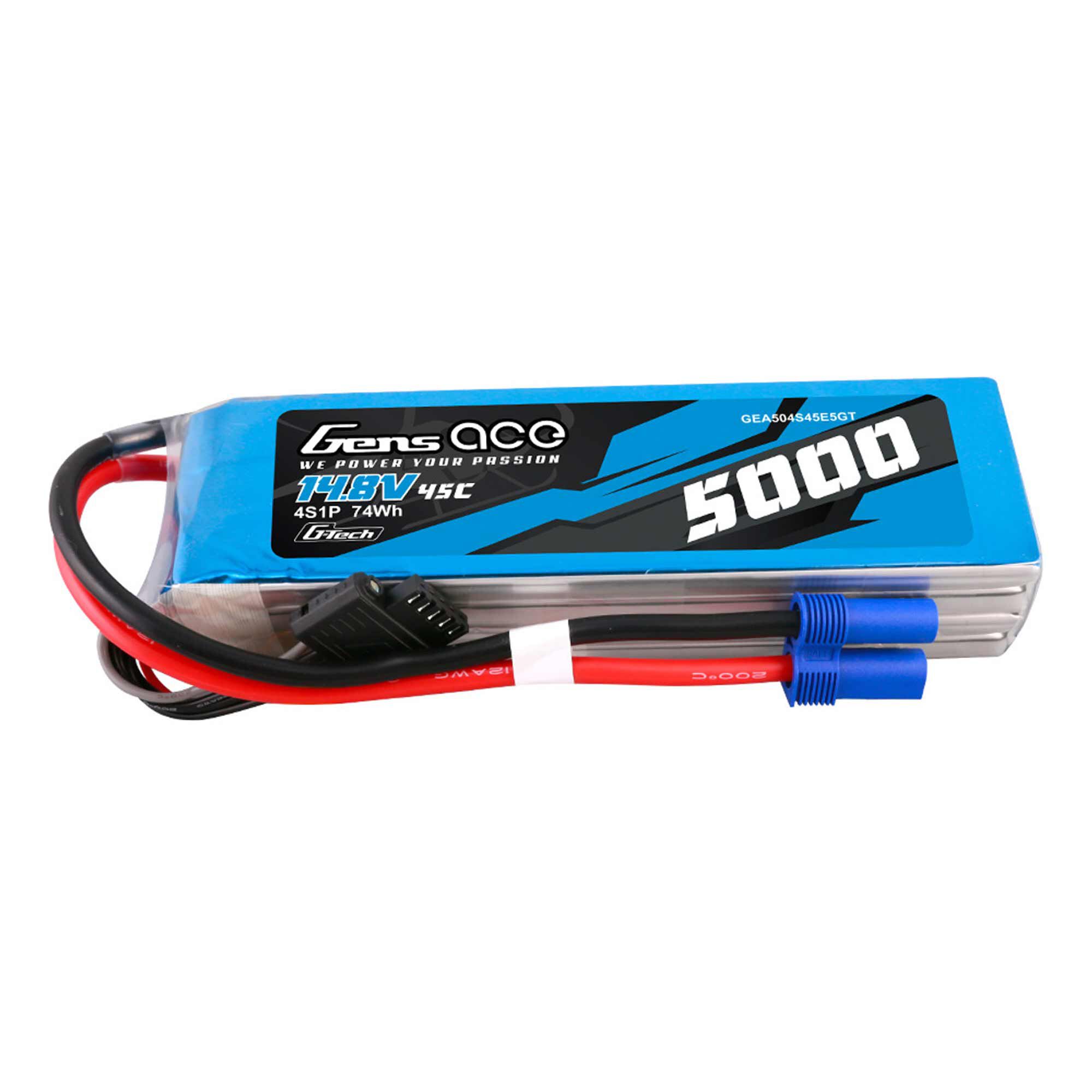 Gens ace 14.8V 5000mAh 4S 45C G-Tech Smart LiPo Battery: EC5