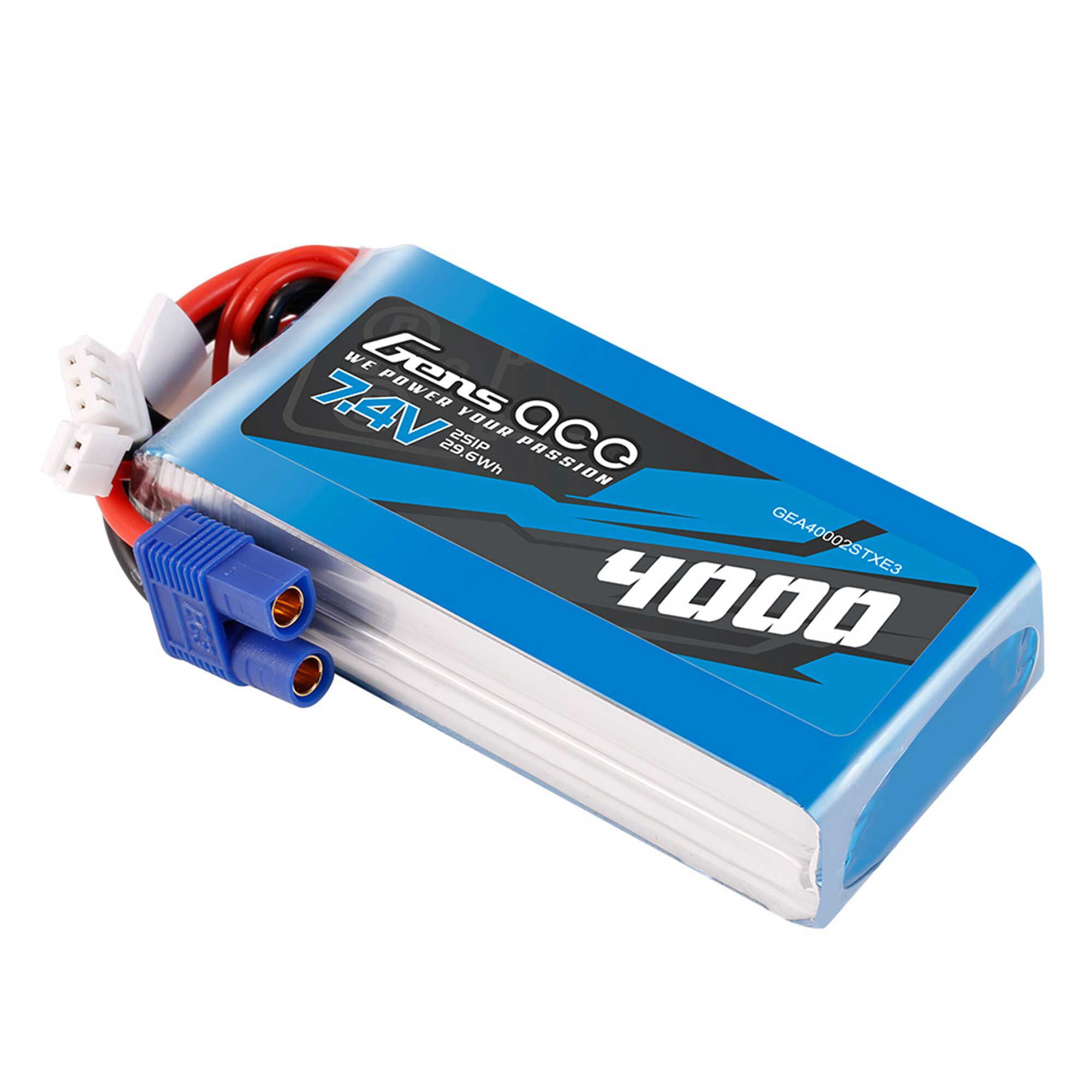 Gens ace 7.4V 4000mAh 2S Receiver LiPo Battery: EC3, JR