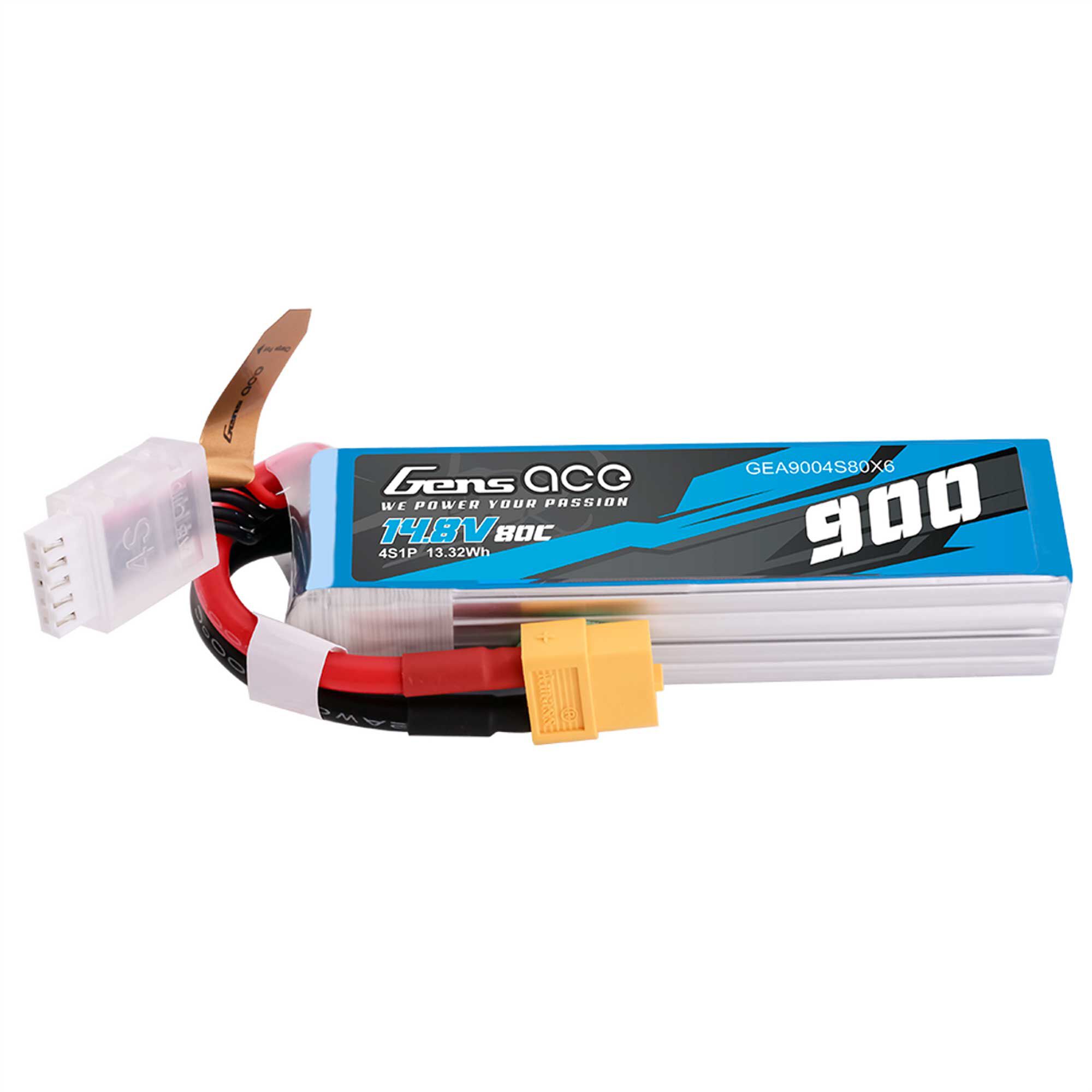 Gens ace 14.8V 900mAh 4S 80C G-Tech LiPo Battery: XT60