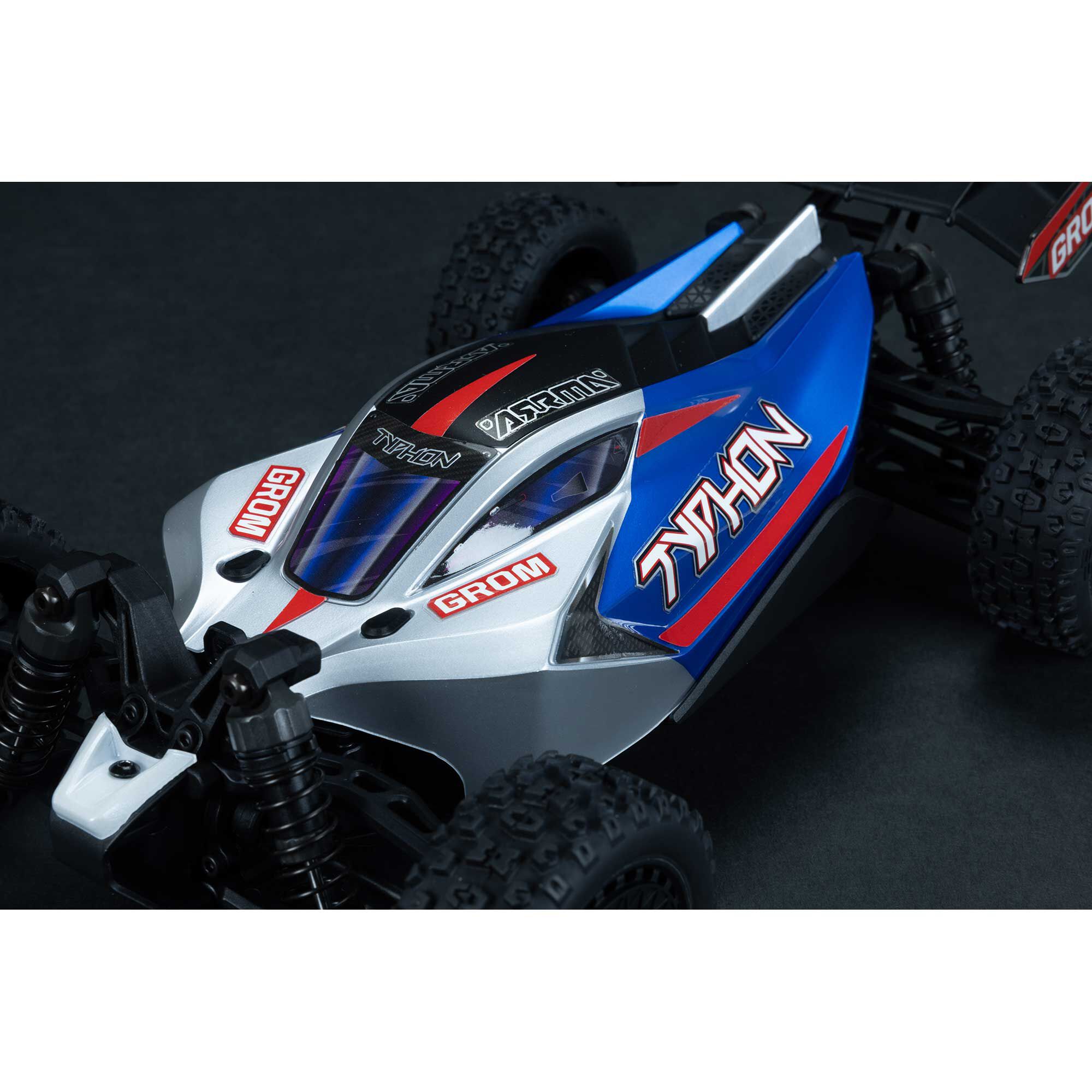 ARRMA 1/14 TYPHON GROM 4X4 RTR Brushed Buggy (Battery & Charger Included), Blue/Silver