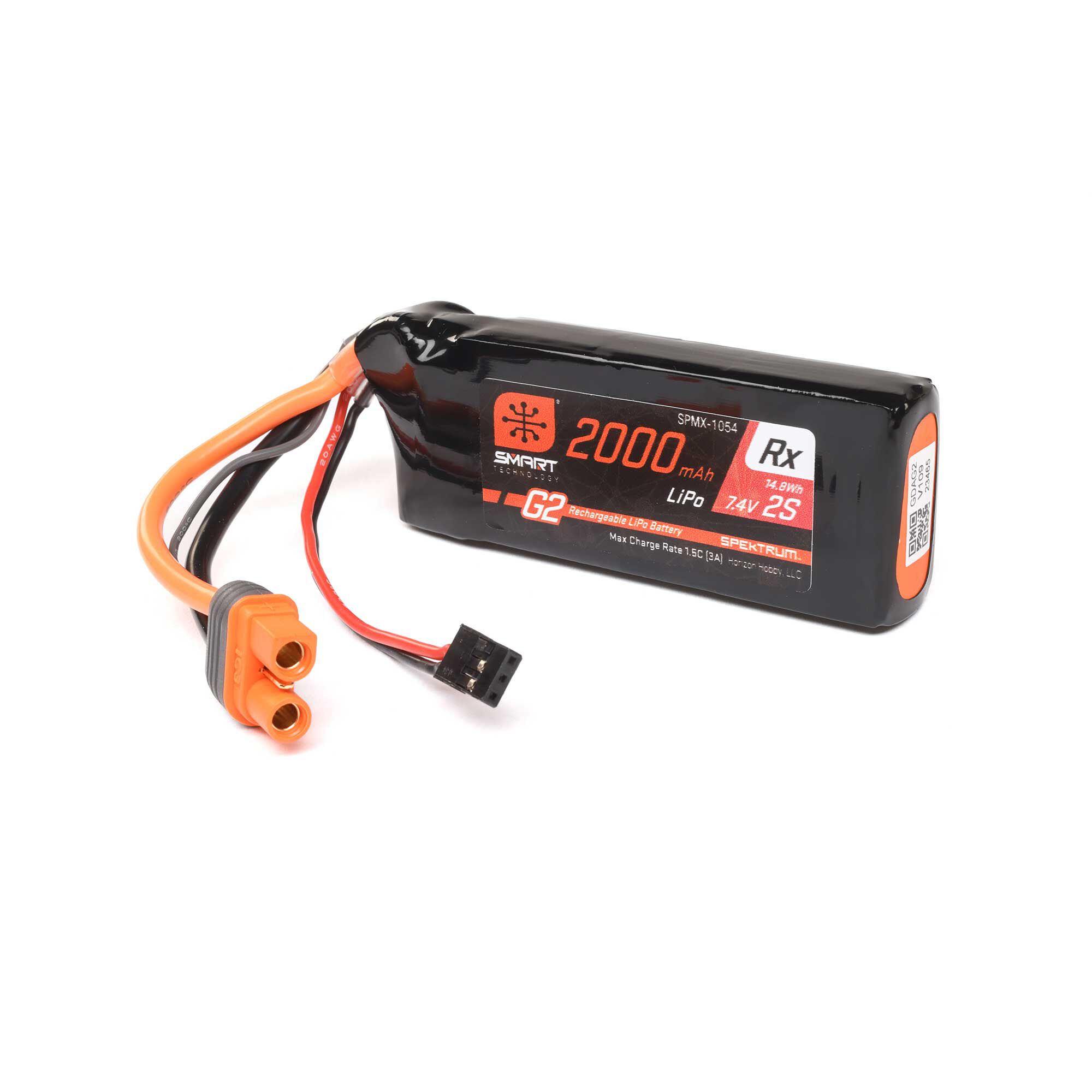 Spektrum Accessories 7.4V 2000mAh 2S 15C Smart G2 Receiver LiPo Battery: IC3