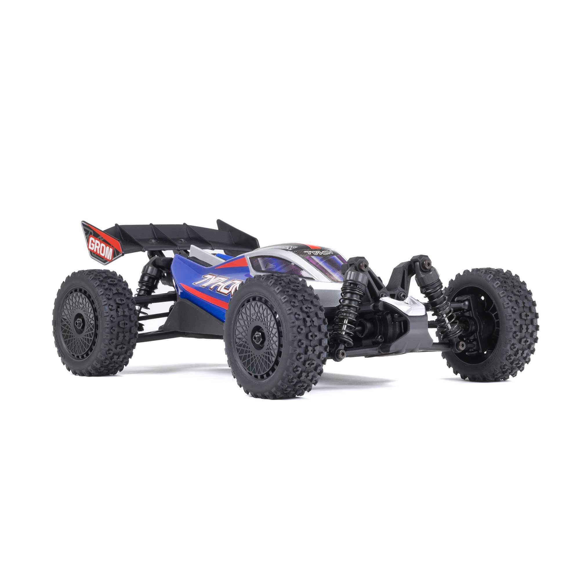 ARRMA 1/14 TYPHON GROM 4X4 RTR Brushed Buggy (Battery & Charger Included), Blue/Silver