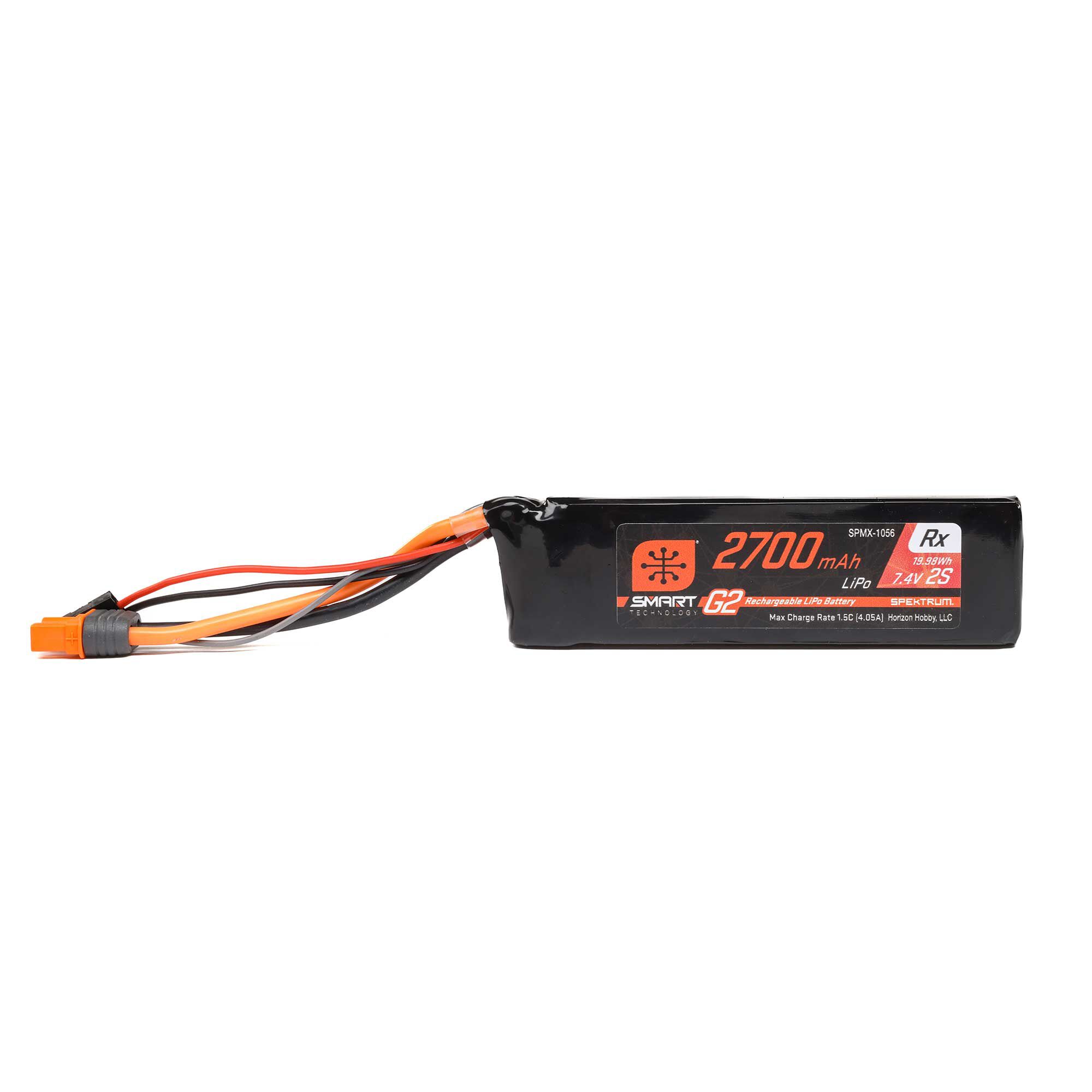 Spektrum Accessories 7.4V 2700mAh 2S 15C Smart G2 Receiver LiPo Battery: IC3