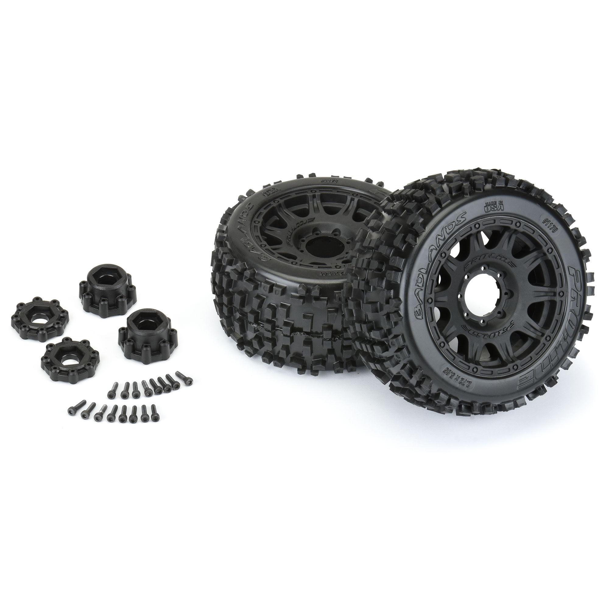 Pro-Line Racing 1/8 Badlands F/R 3.8" MT Tires Mounted 17mm Black Raid (2)