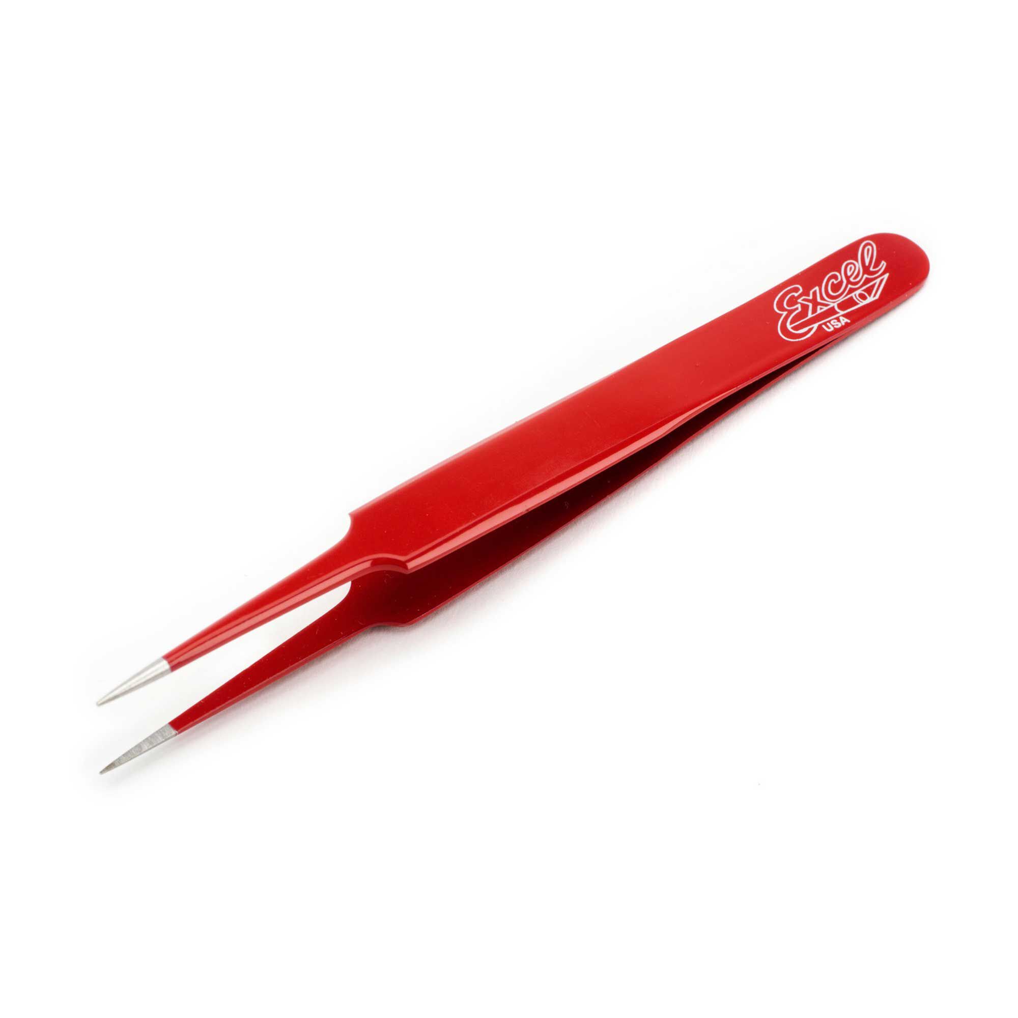 Excel Hobby Blade Corp Straight Point Tweezers, Red