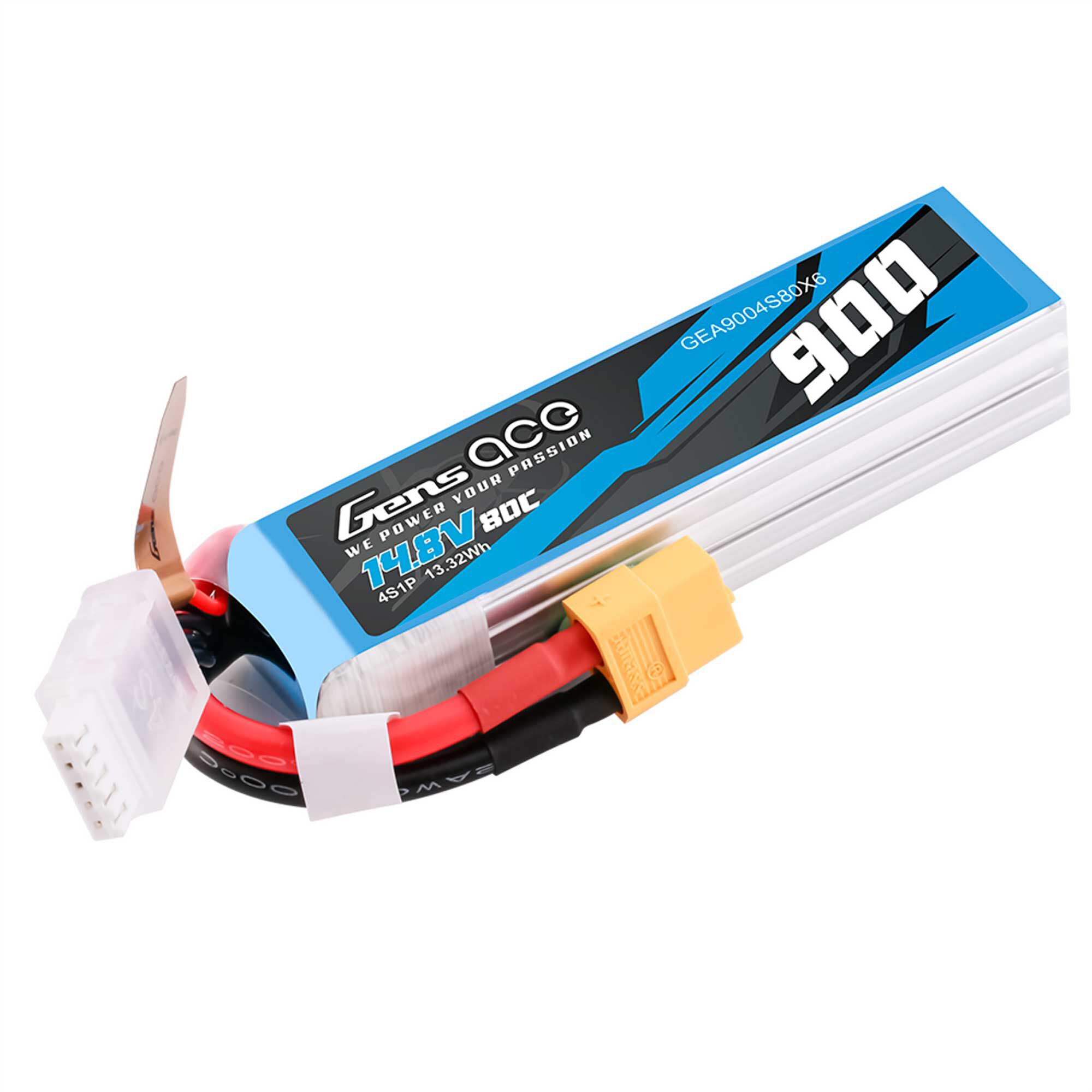 Gens ace 14.8V 900mAh 4S 80C G-Tech LiPo Battery: XT60