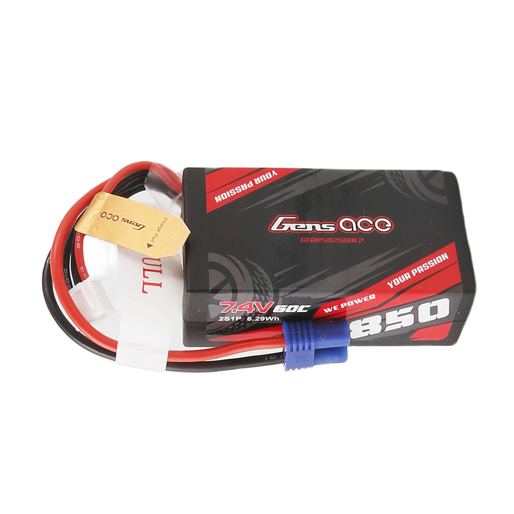 Gens ace 7.4V 850mAh 2S 60C Hardcase LiPo Battery: EC2