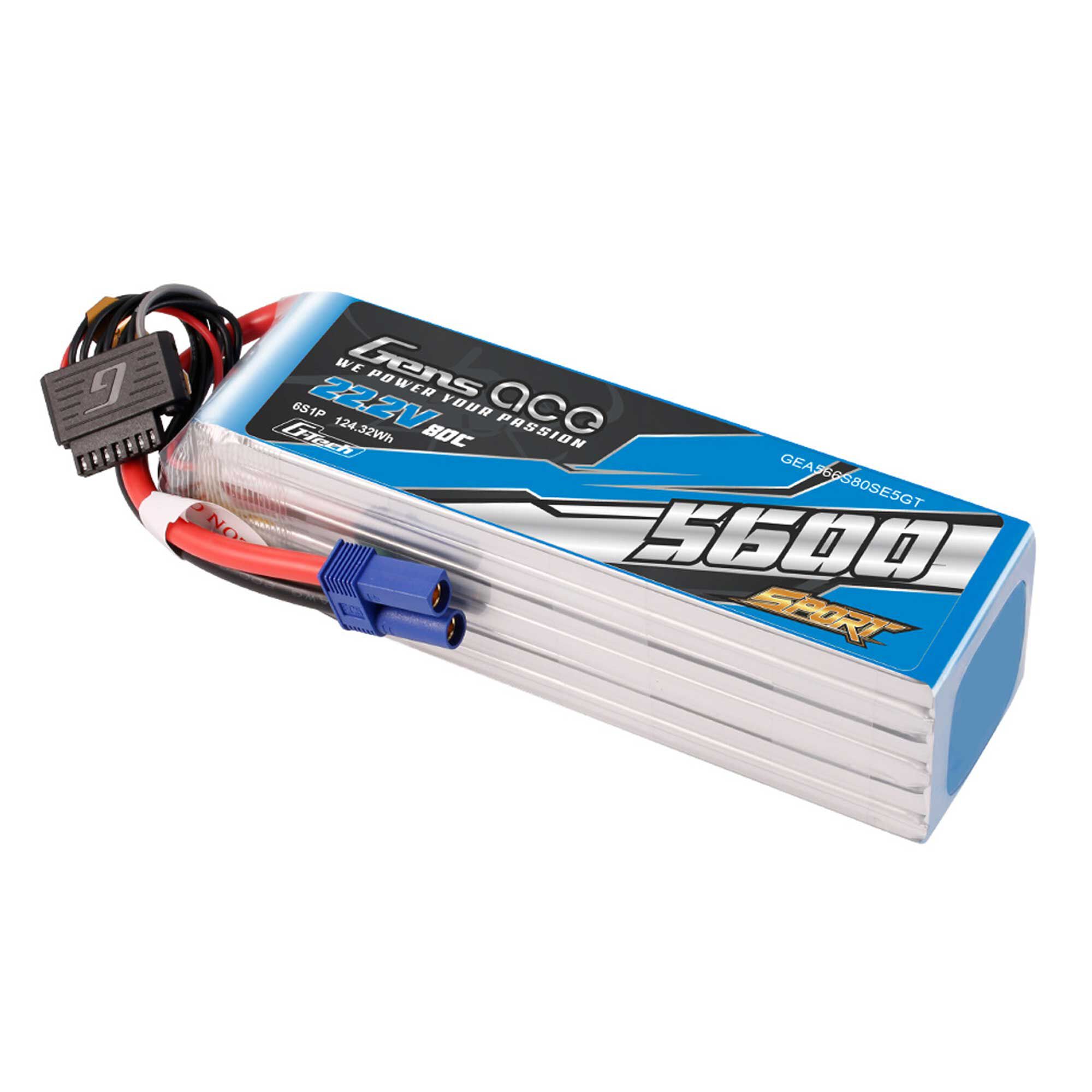 Gens ace 22.2V 5600mAh 6S 80C G-Tech LiPo Battery: EC5
