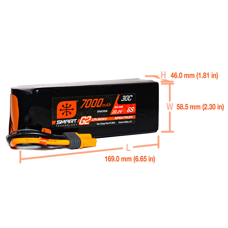 Spektrum Accessories 22.2V 7000mAh 6S 30C Smart G2 LiPo Battery: IC5