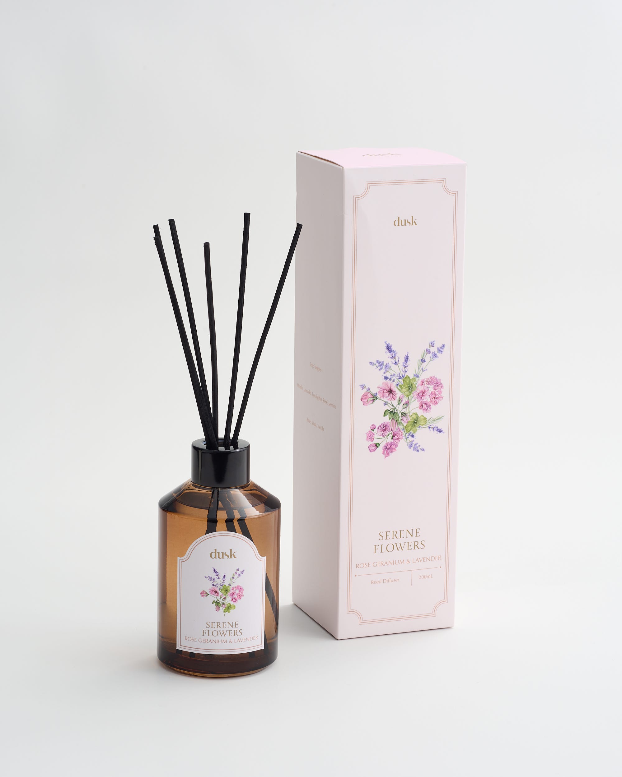 Serene Flowers Amber Glass Reed Diffuser 200mL