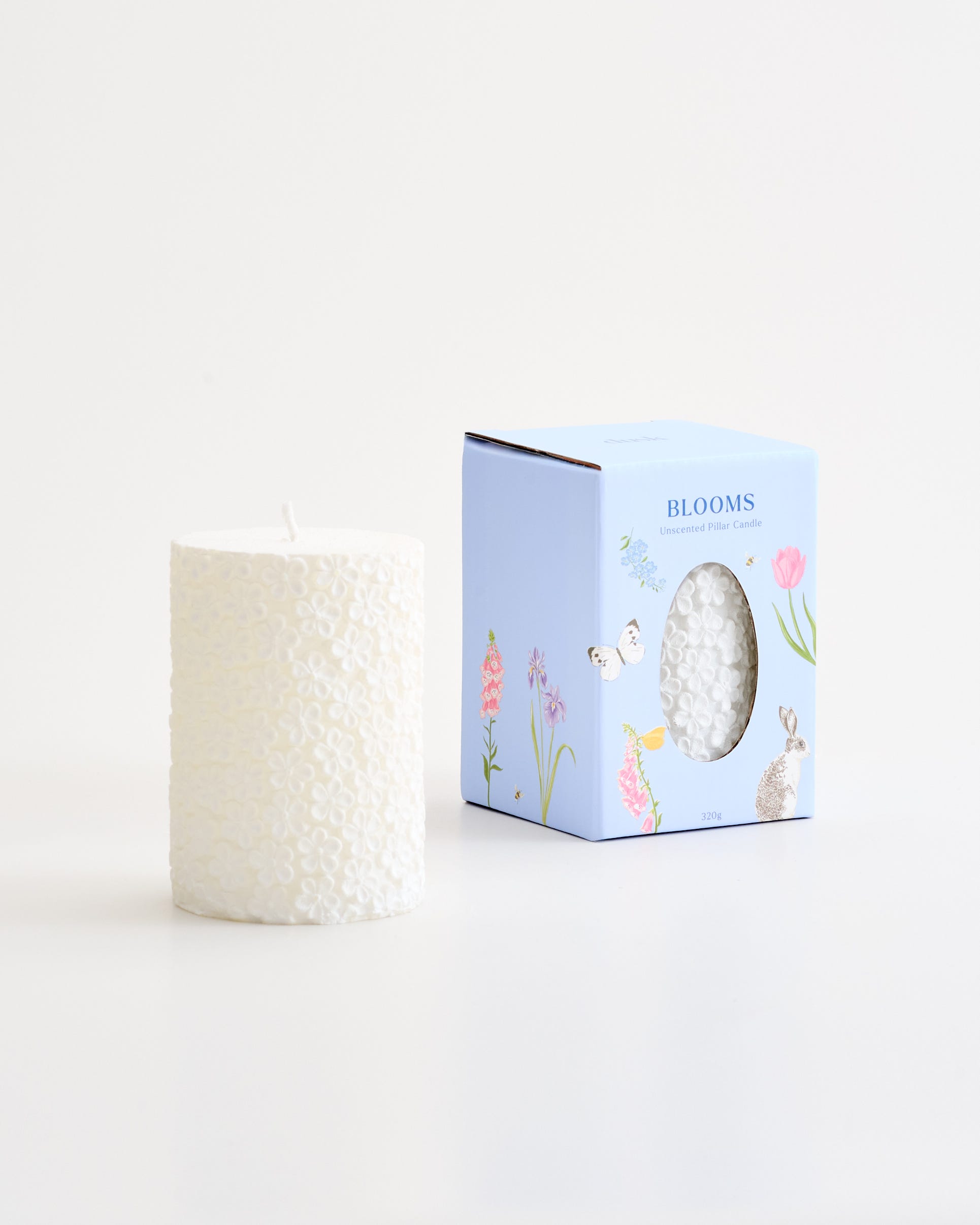 Unscented Flower Embossed Pillar Candle White Small 10cm