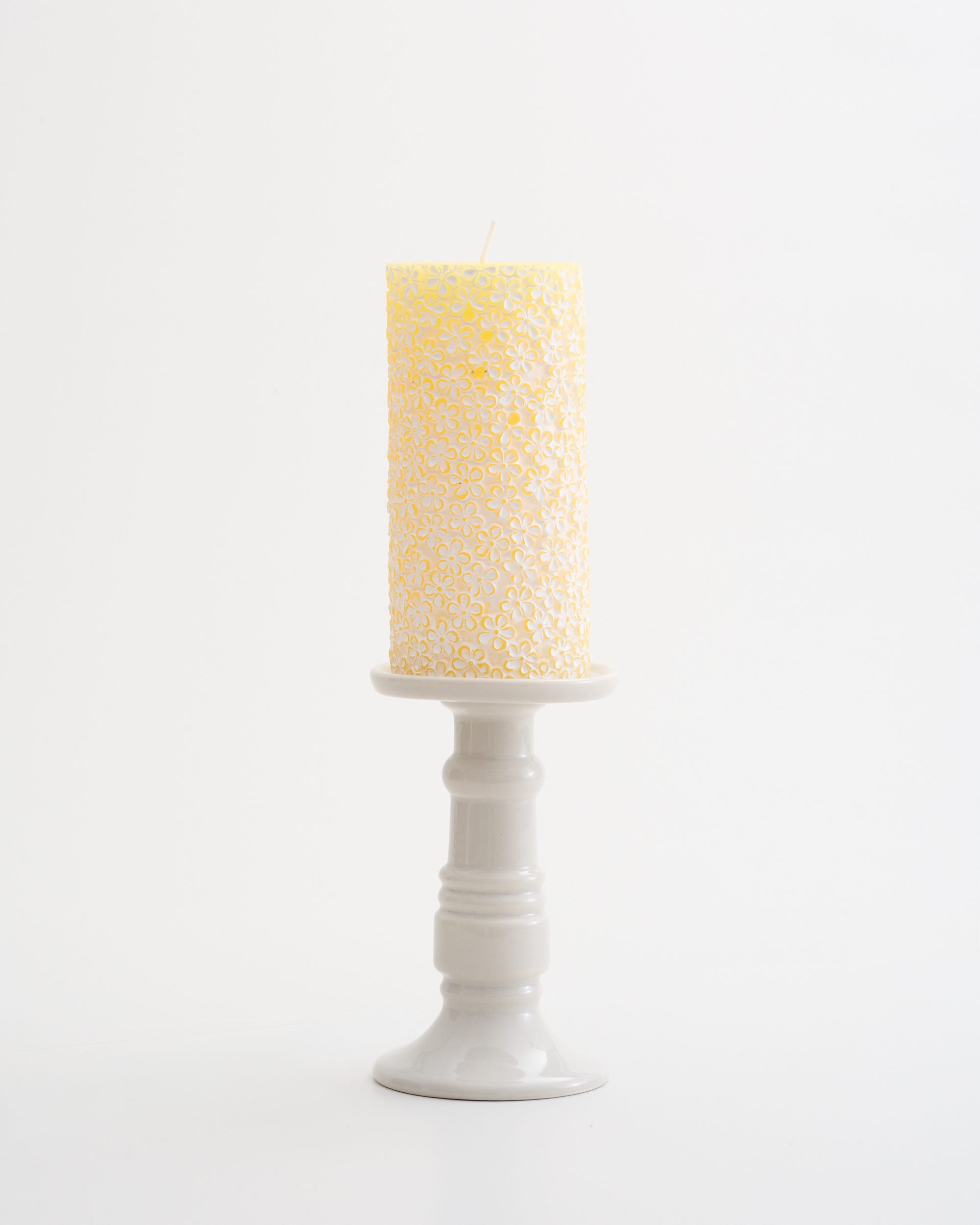Unscented Flower Embossed Pillar Candle Yellow Large 15cm