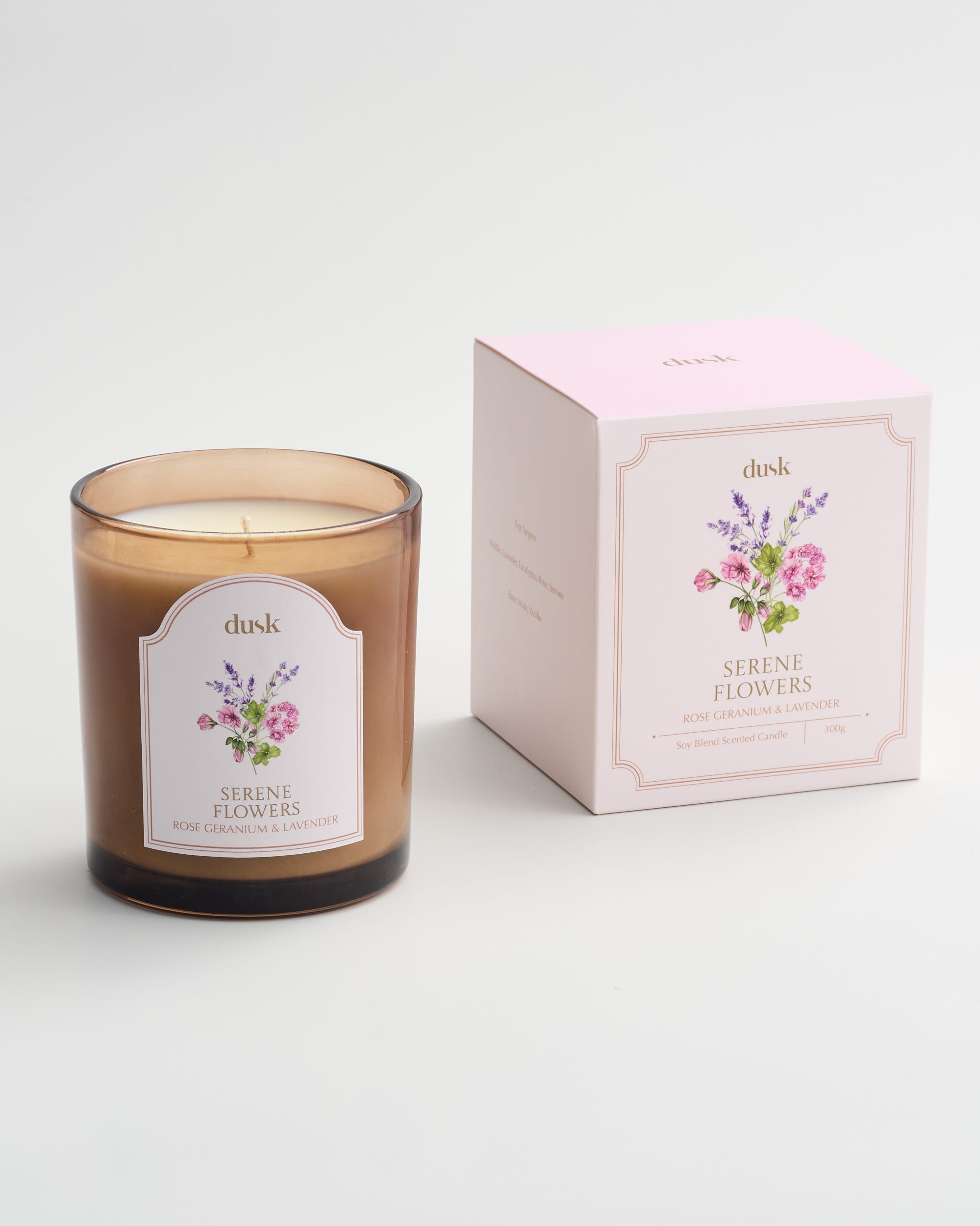 Serene Flowers Amber Glass Candle 300g