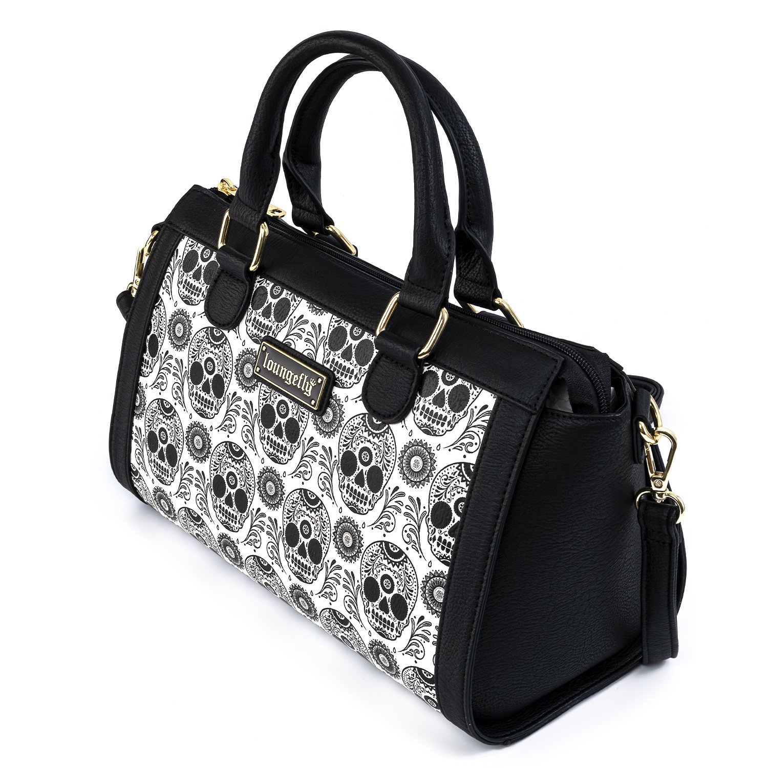Loungefly Black & White Sugar Skull Duffle Crossbody Bag