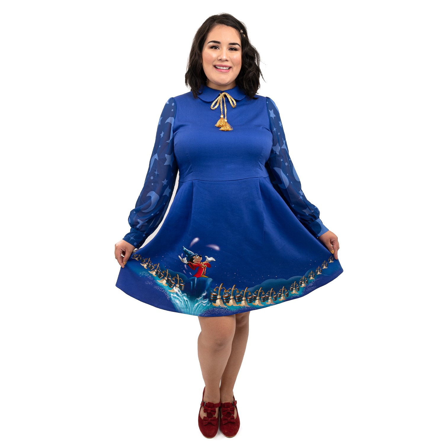 Disney Stitch Shoppe Fantasia Sorcerer's Apprentice  Claire  Long Sleeved Neck Tie Dress