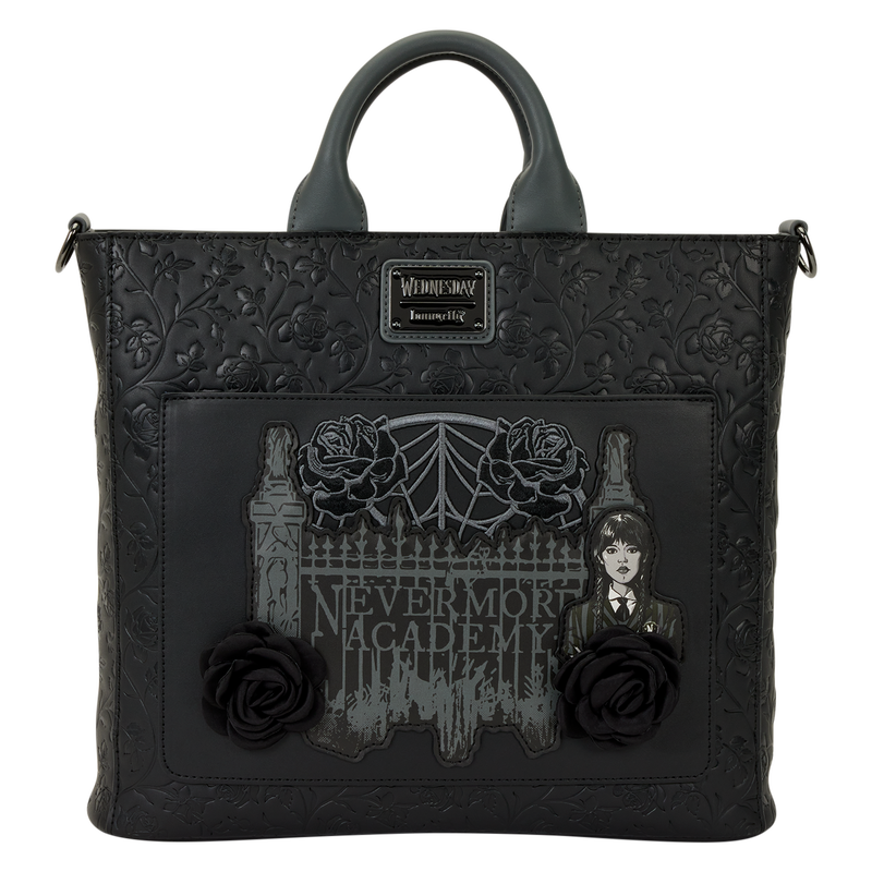 Wednesday Black Roses Convertible Backpack & Tote Crossbody Bag