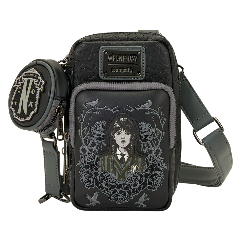 Wednesday Black Roses Cell Phone Crossbody Bag with Coin Bag