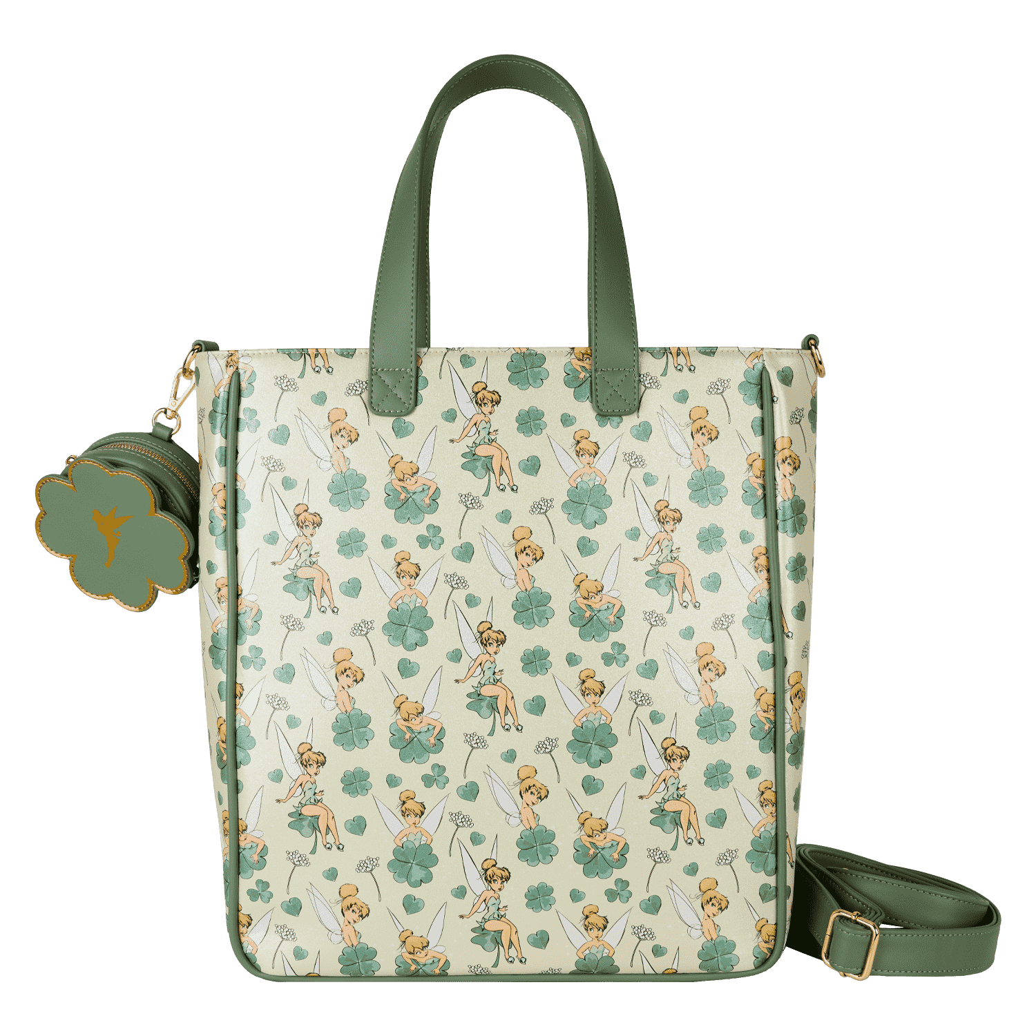 Peter Pan Tinker Bell Clover All-Over Print Tote Crossbody Bag With Coin Bag