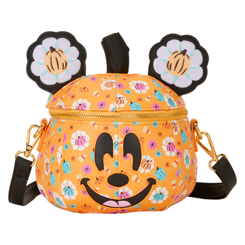 Mickey Mouse Floral Pumpkin Head Glow Figural Crossbody Bag