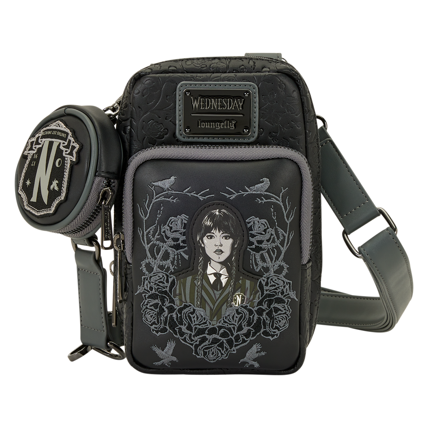 Wednesday Black Roses Cell Phone Crossbody Bag with Coin Bag