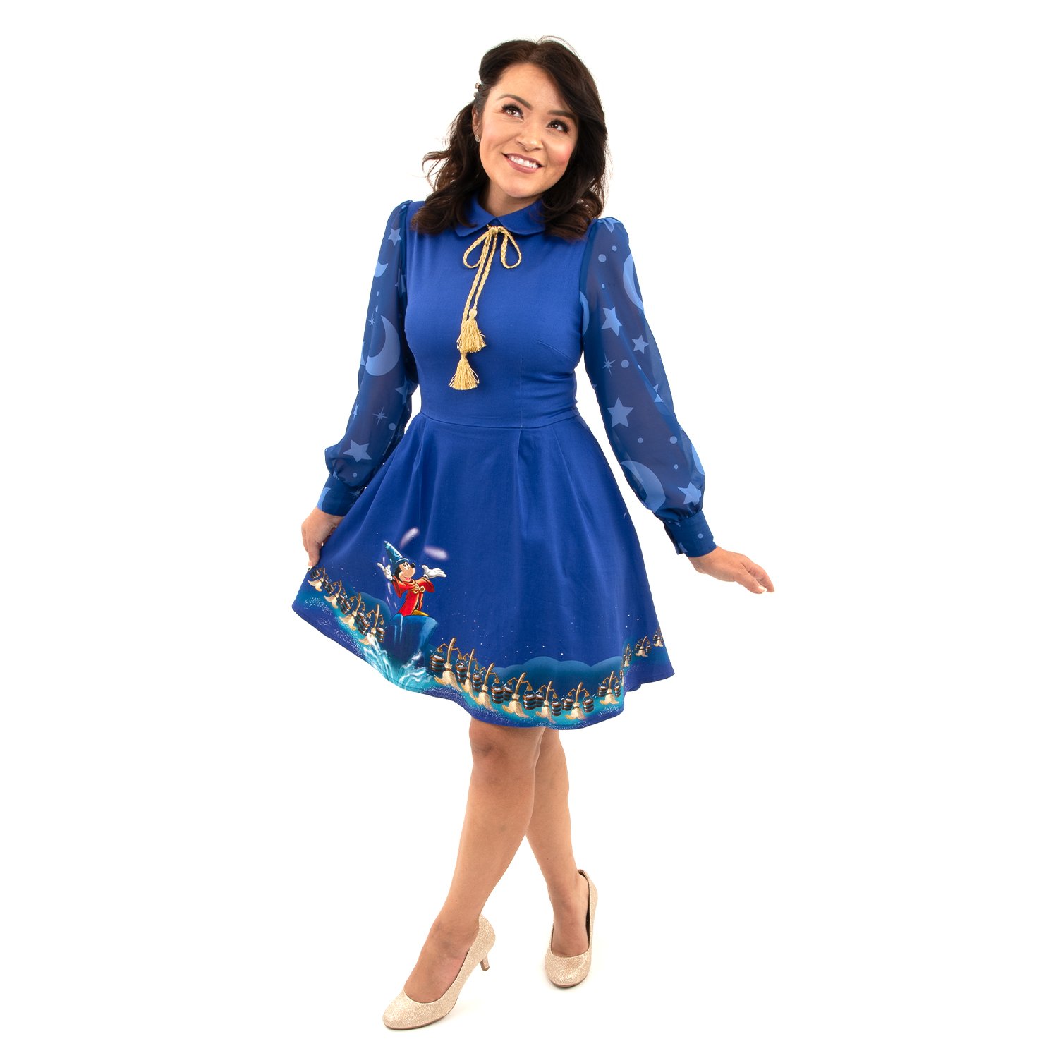 Disney Stitch Shoppe Fantasia Sorcerer's Apprentice  Claire  Long Sleeved Neck Tie Dress