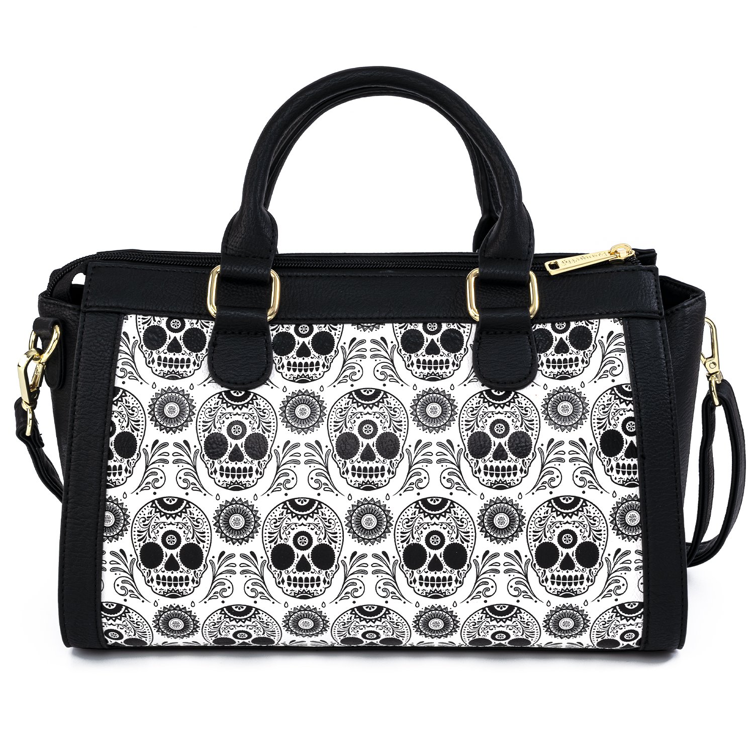 Loungefly Black & White Sugar Skull Duffle Crossbody Bag