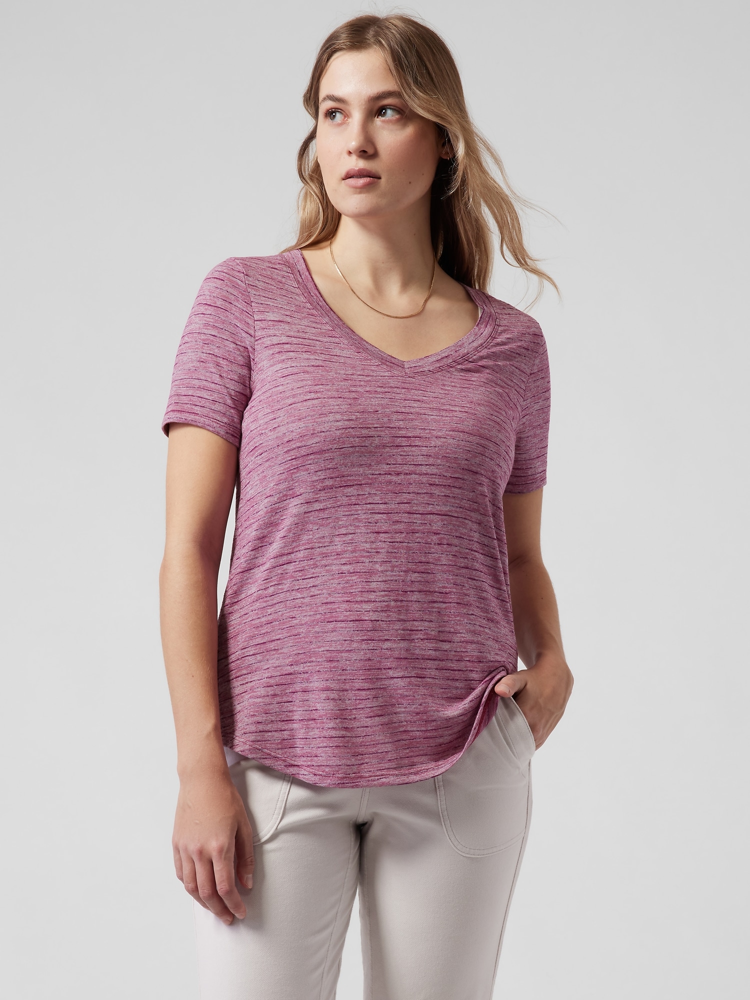 Breezy Striped Scoop V Tee