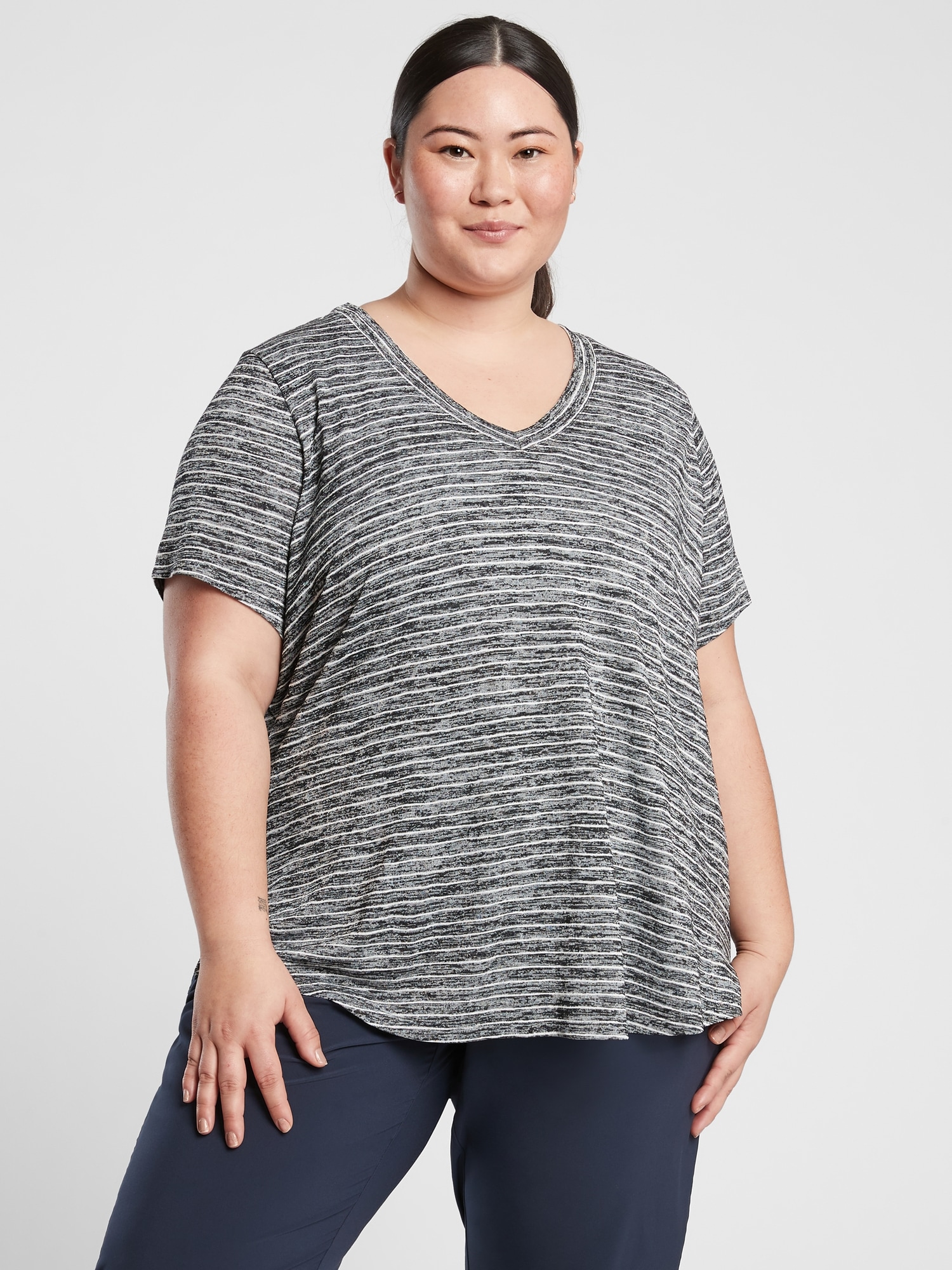 Breezy Striped Scoop V Tee