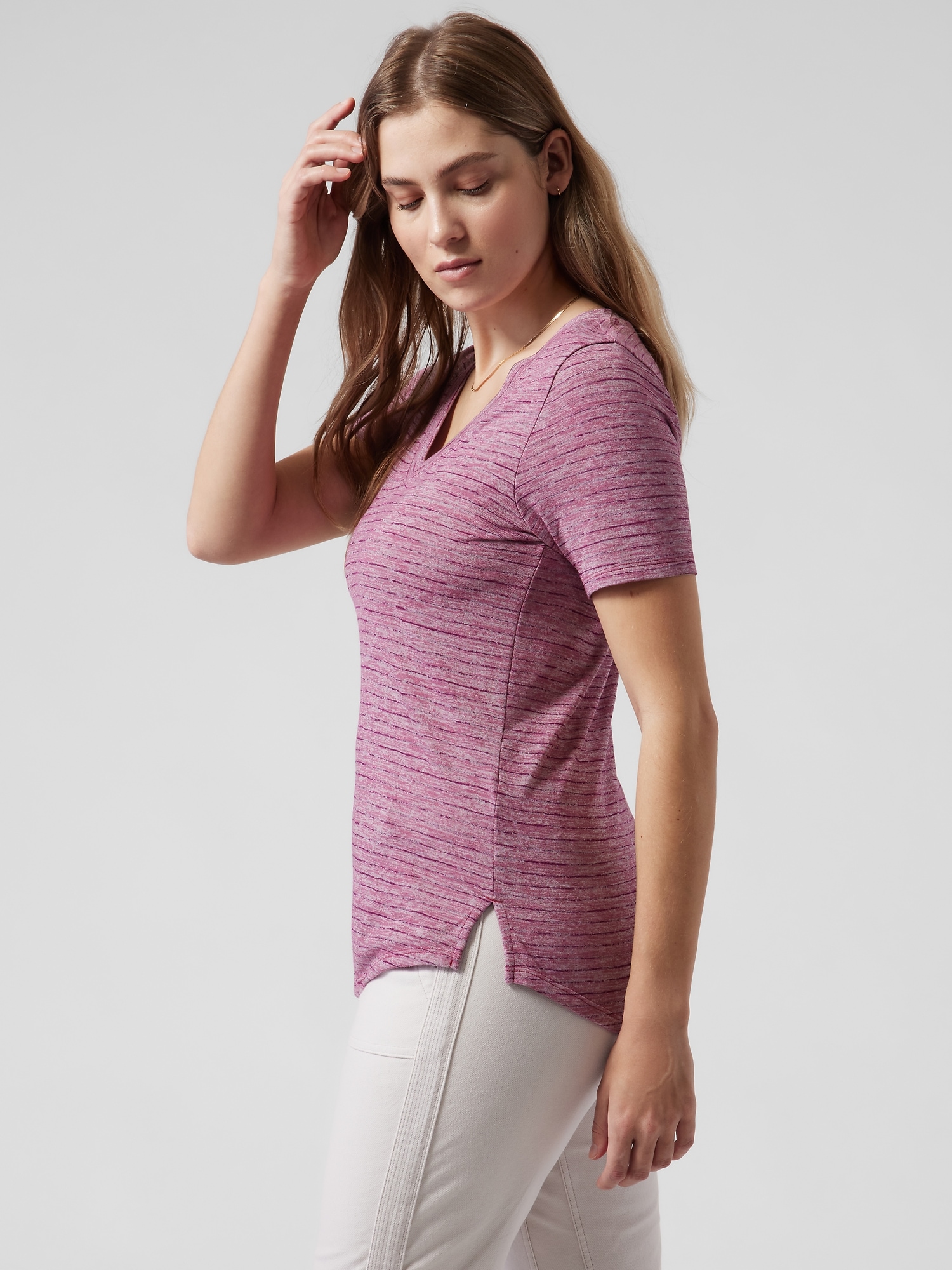 Breezy Striped Scoop V Tee