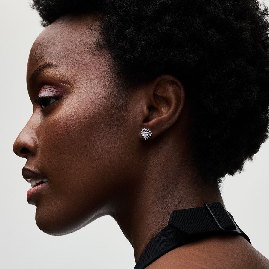 Sparkling Heart Halo Stud Earrings