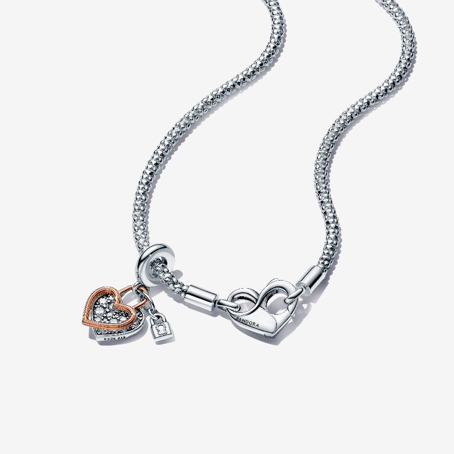 Pandora Moments Studded Chain Necklace and Heart Dangle Set